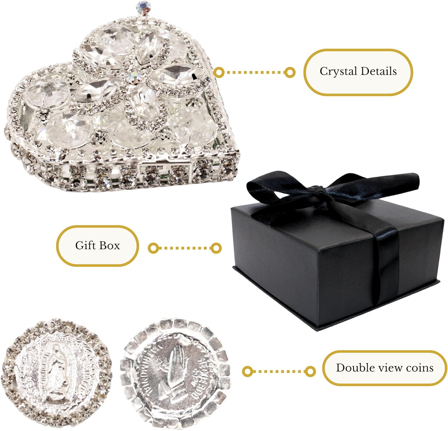 Catholic Wedding Arras Set with 13 Coins and Virgen de Guadalupe Image