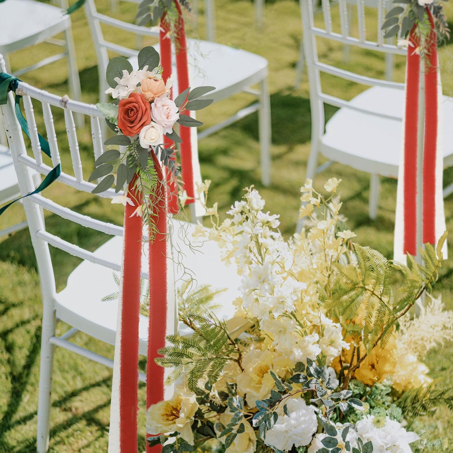 Senseya Wedding Chair Back Flower Decorations Set of 8