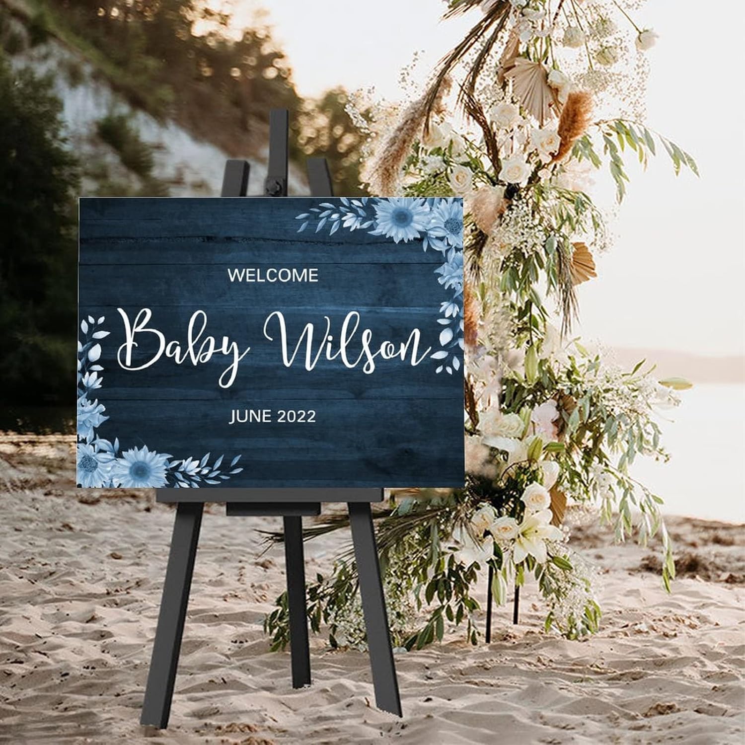 Personalized Blue Wood Wedding Welcome Sign
