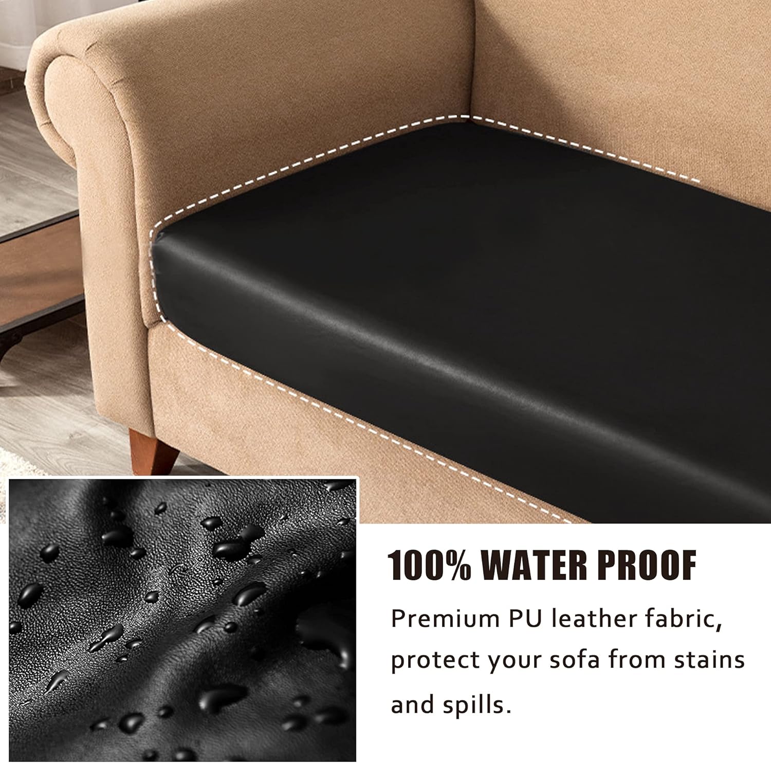 Waterproof PU Leather Sofa Cushion Covers with Elastic Bottom