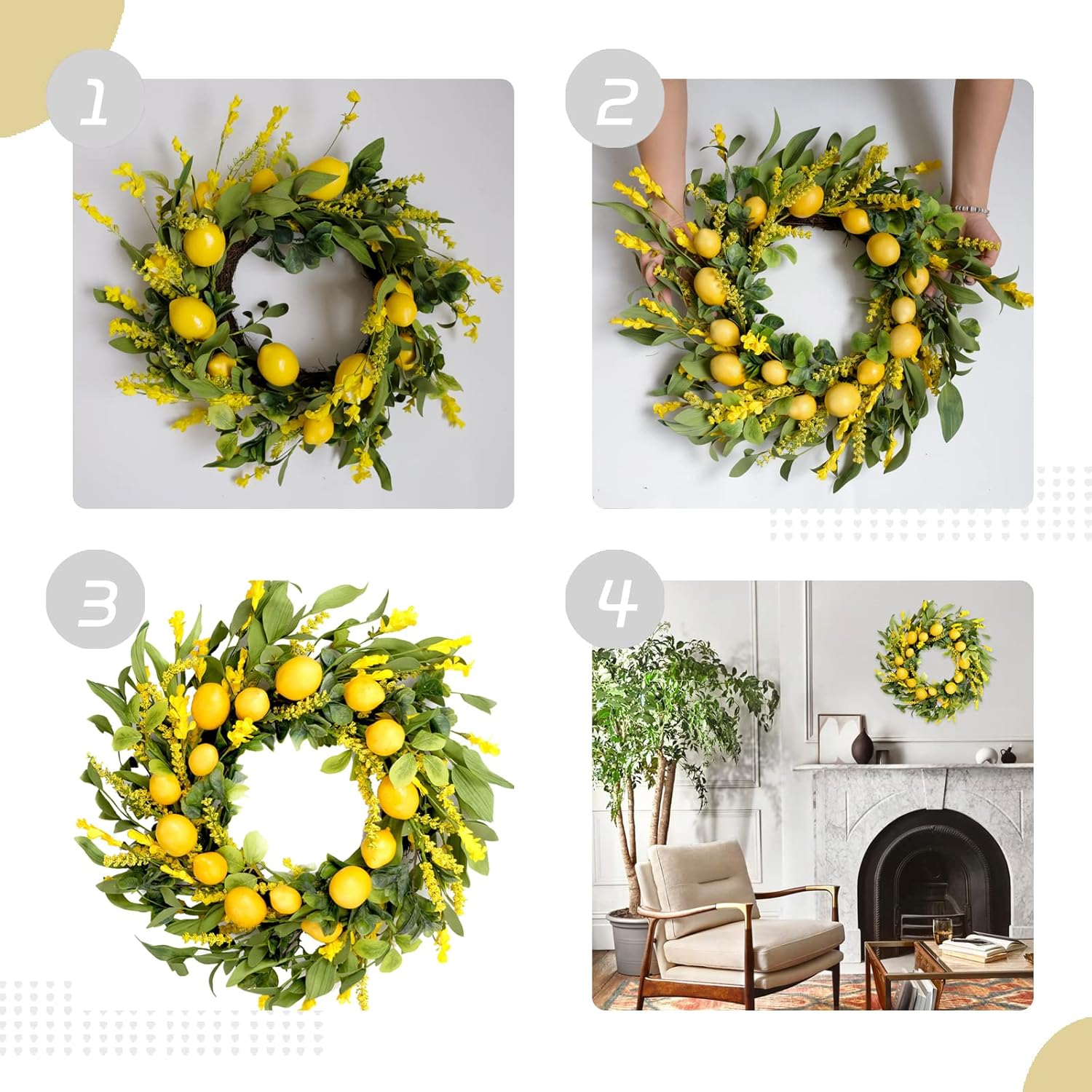 TEMPUS 20 Inch Artificial Lemon Wreath