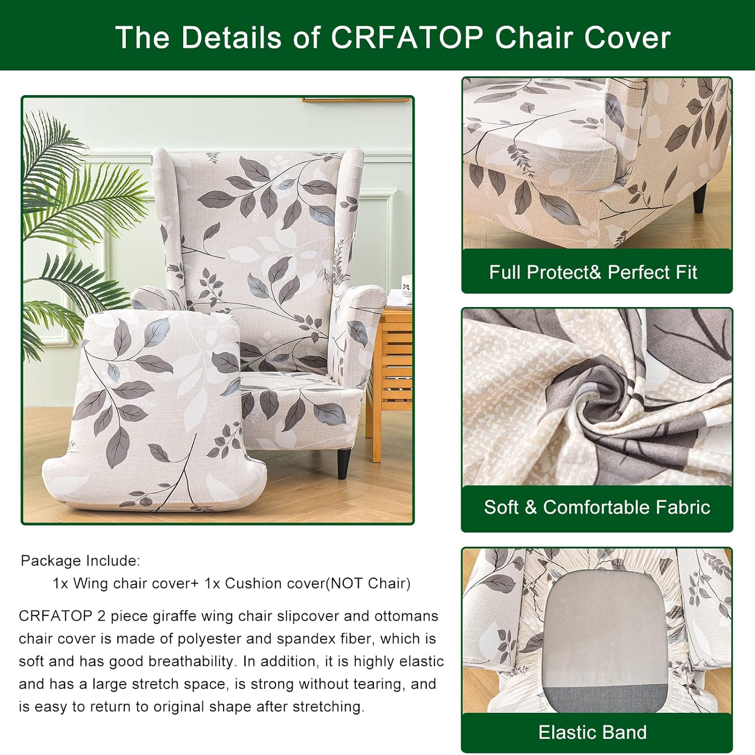 CRFATOP 2 Piece Stretch Wingback Chair Covers