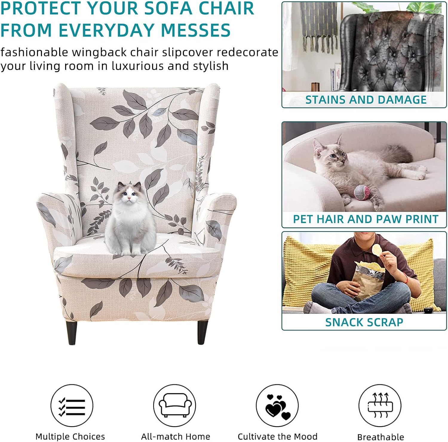 CRFATOP 2 Piece Stretch Wingback Chair Covers