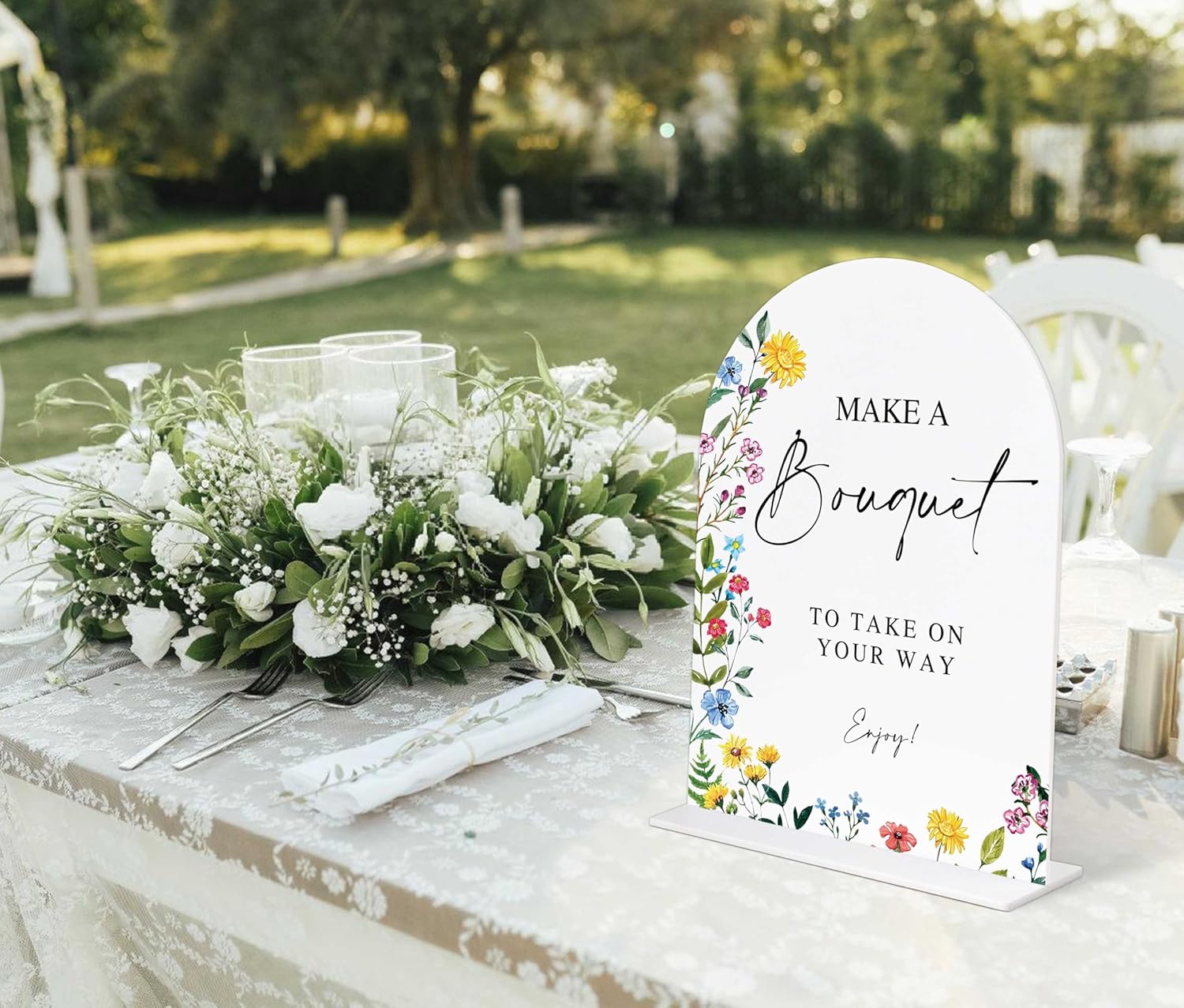 Bouquet Bar Sign with Acrylic Base Floral Wedding Decor