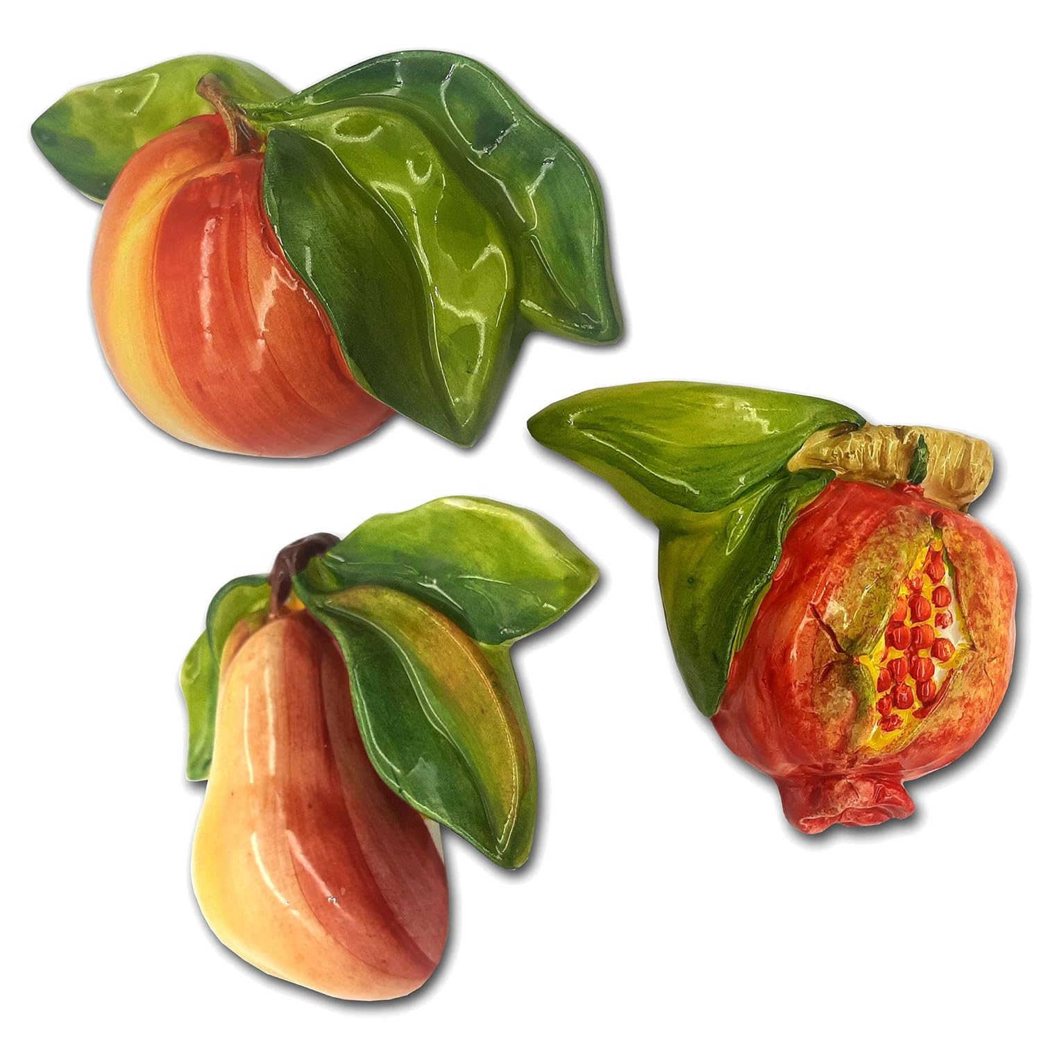 Italian Ceramic Fruits Wall Decor - Painted Apple Pear Pomegranate