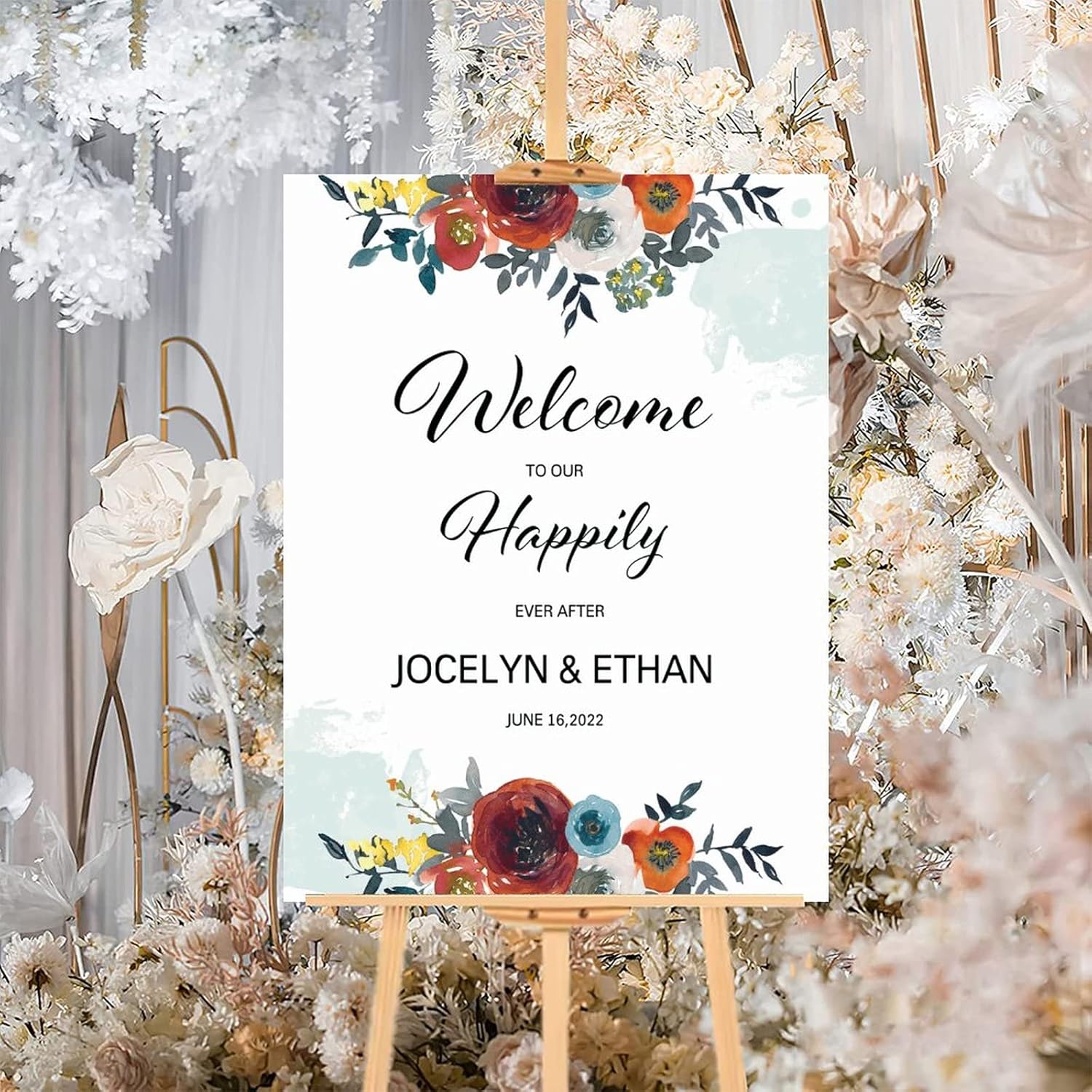 Alioyoit 12x16 Inch Red Floral Wedding Welcome Sign