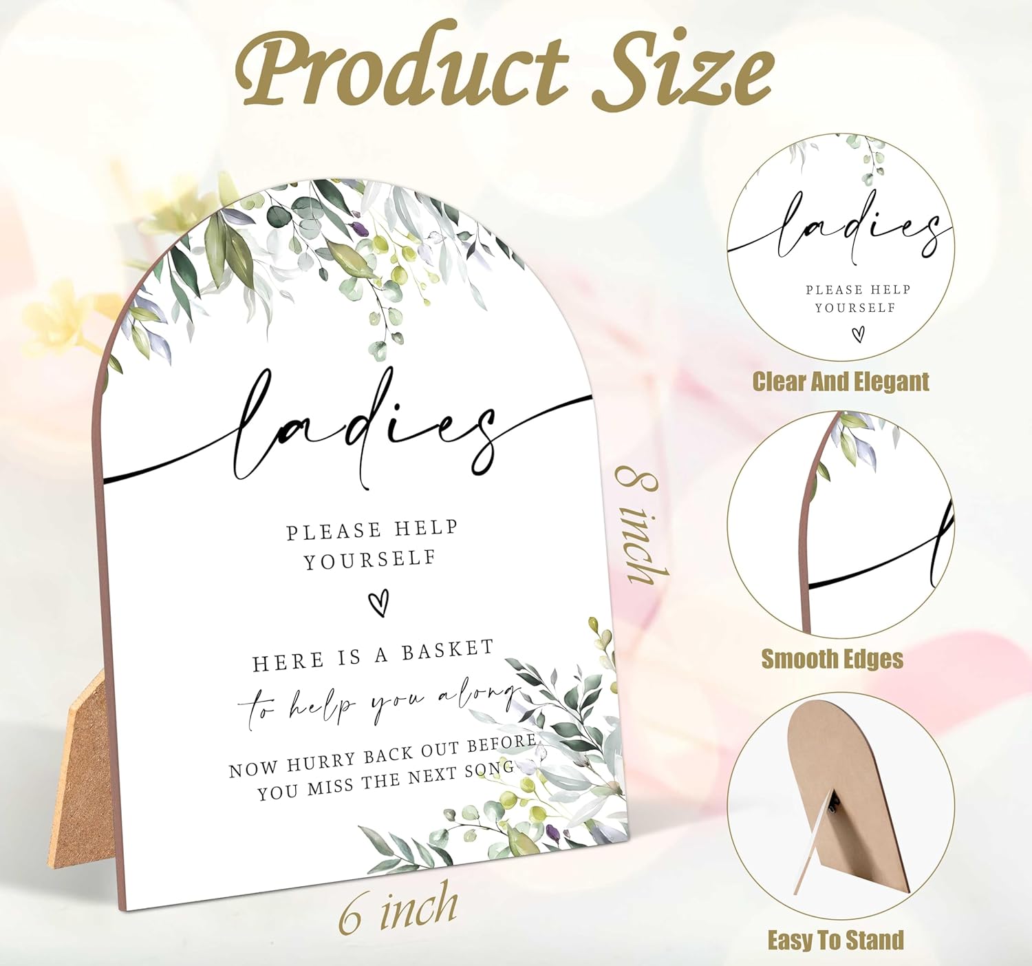 2 Pack Greenery Bathroom Basket Wedding Signs for Ladies Gents