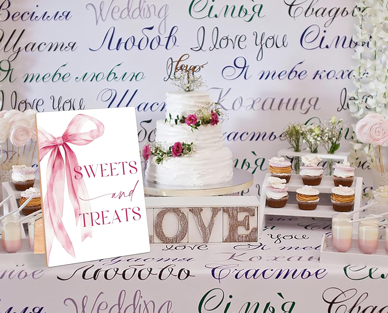 Pink Bow Themed Sweet Treats Sign for Wedding