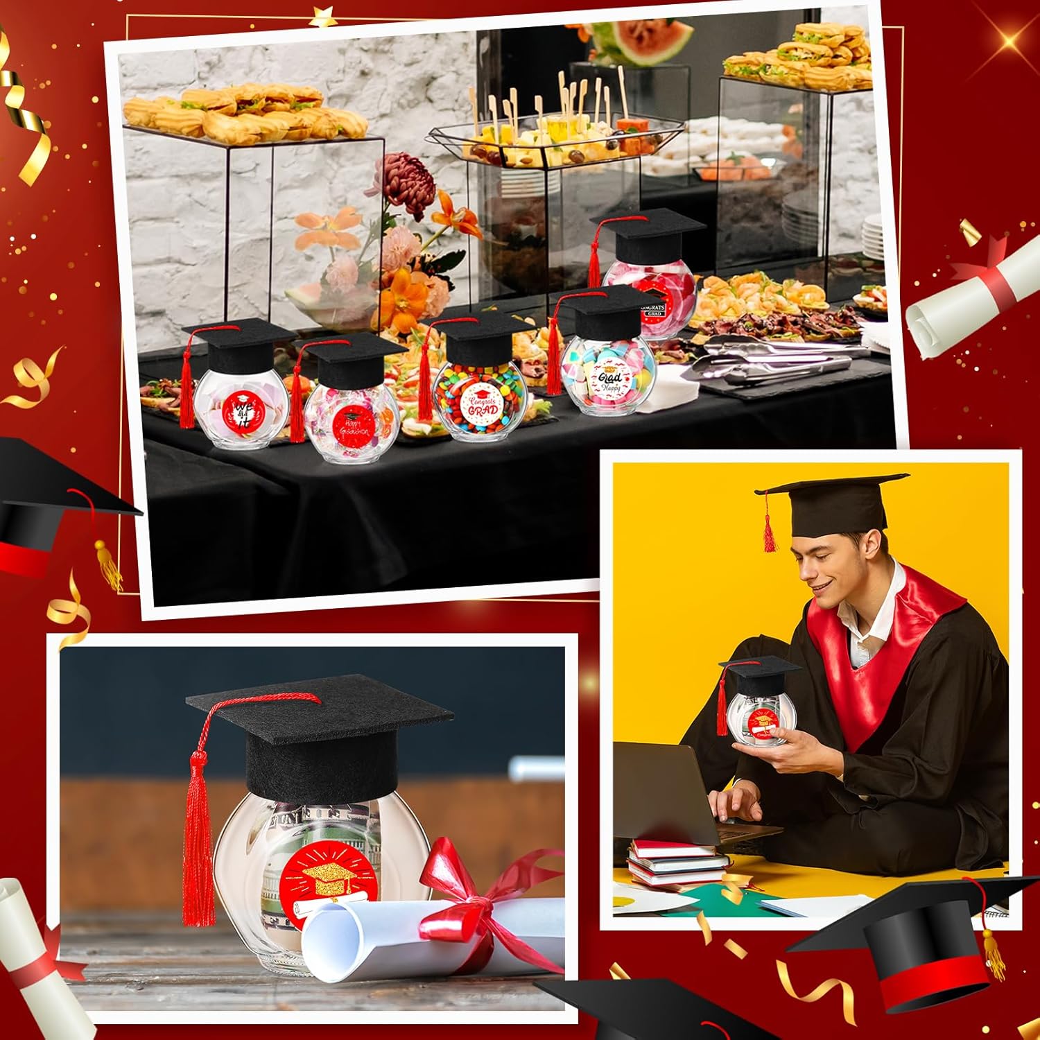 20 Sets Glass Graduation Cap Candy Jars for Class of 2025