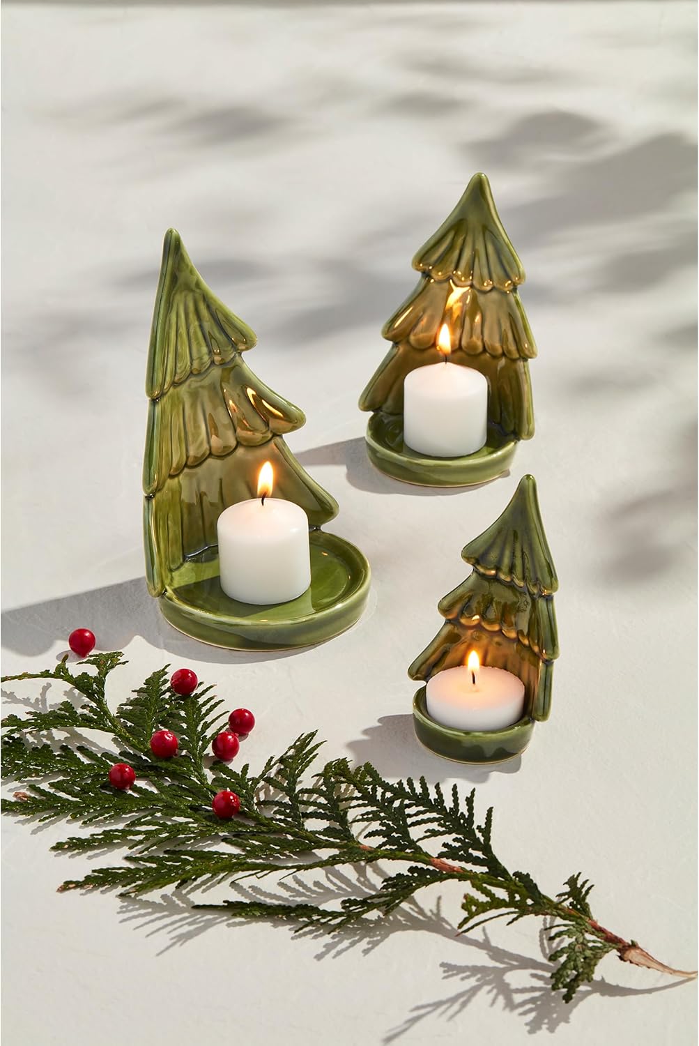 Mud Pie Tree Xmas Votive Holders Set Green