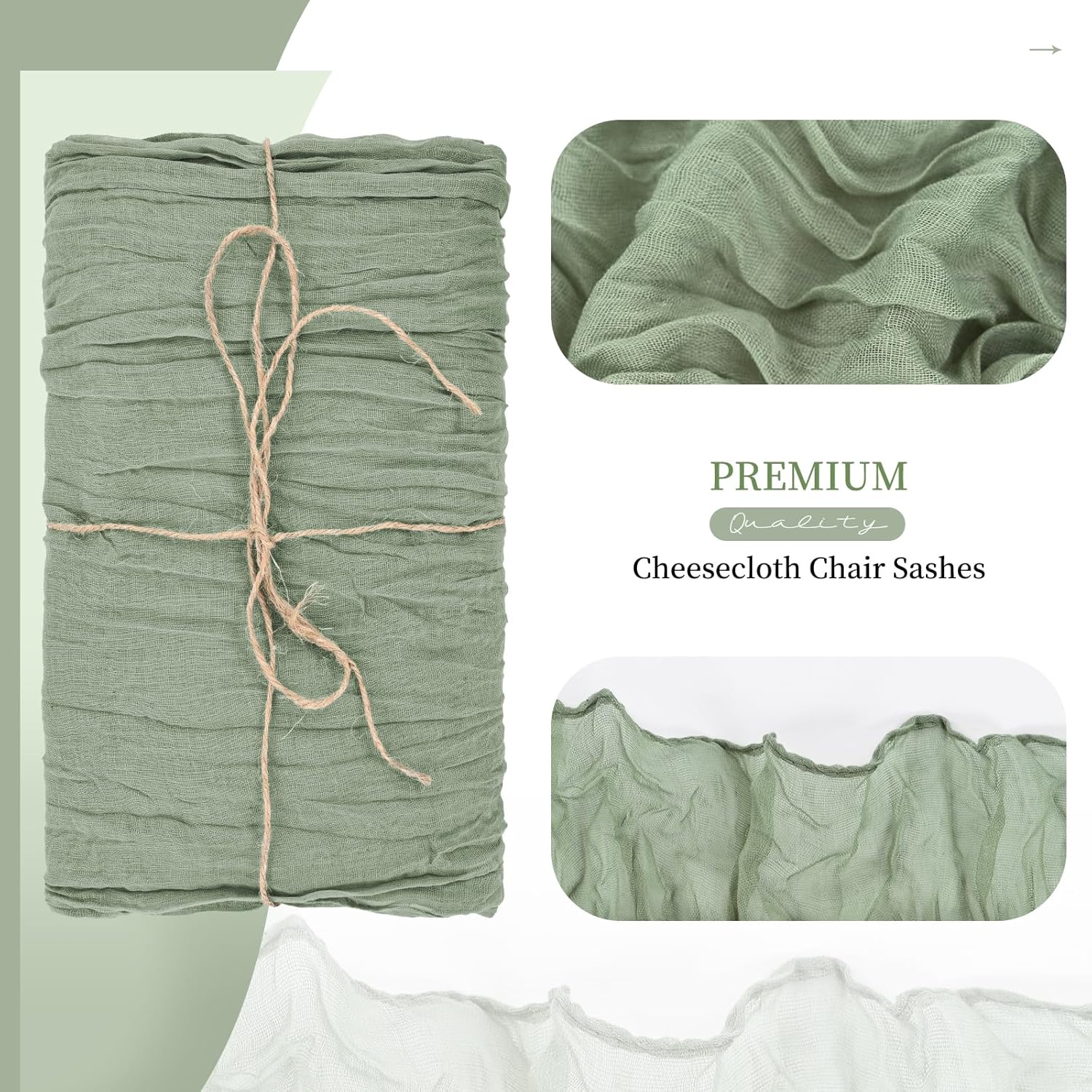 Showgeous Cheesecloth Chair Sashes 20PCS Sage Green 16x70 Inch