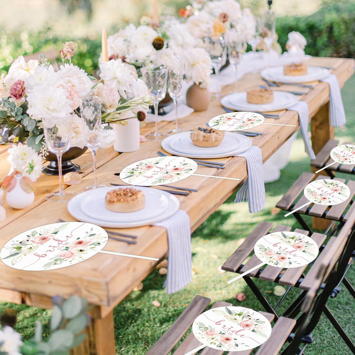 50PCS Pink Flower Handheld Wedding Fans