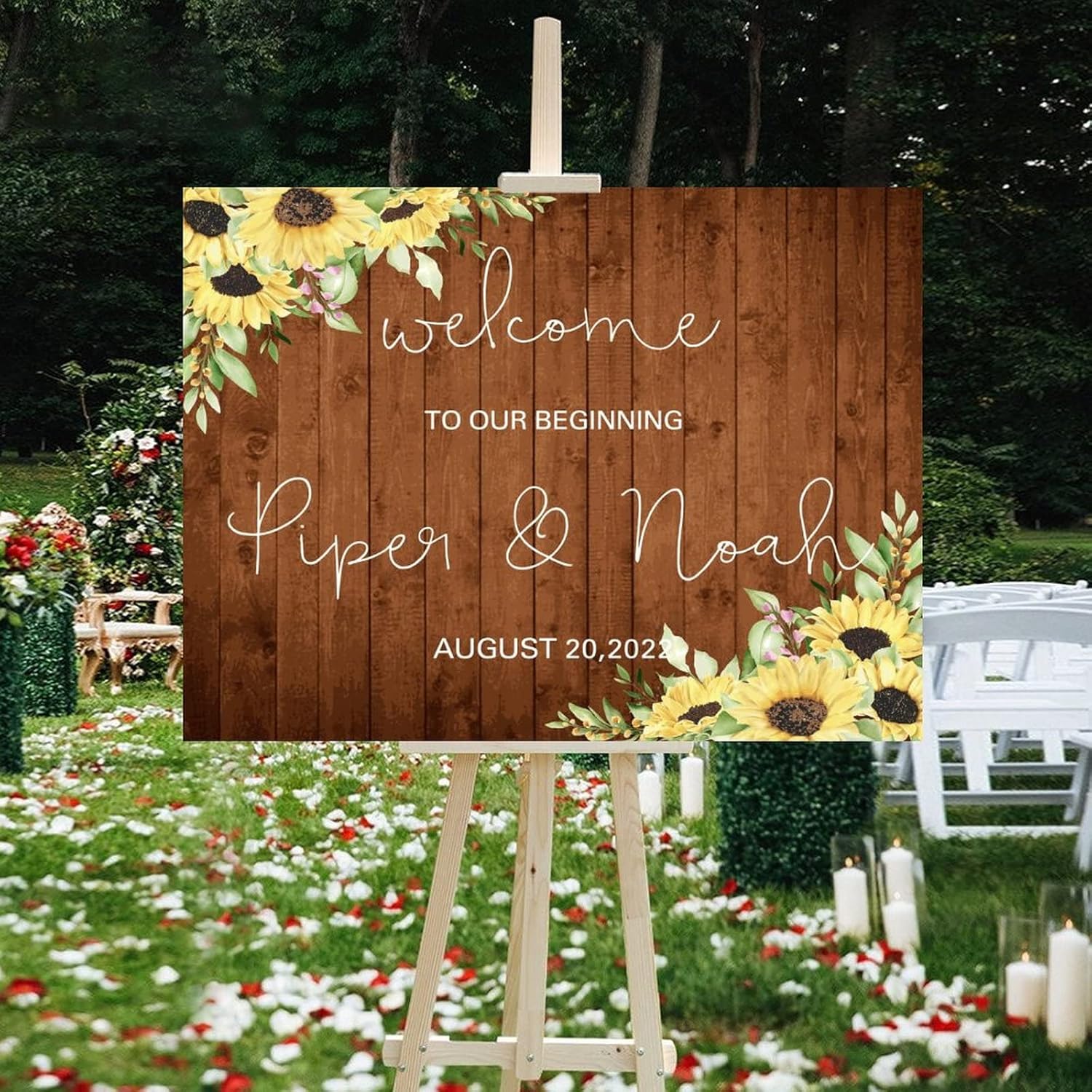 Alioyoit 12x16 Inch Personalized Wooden Wedding Welcome Sign