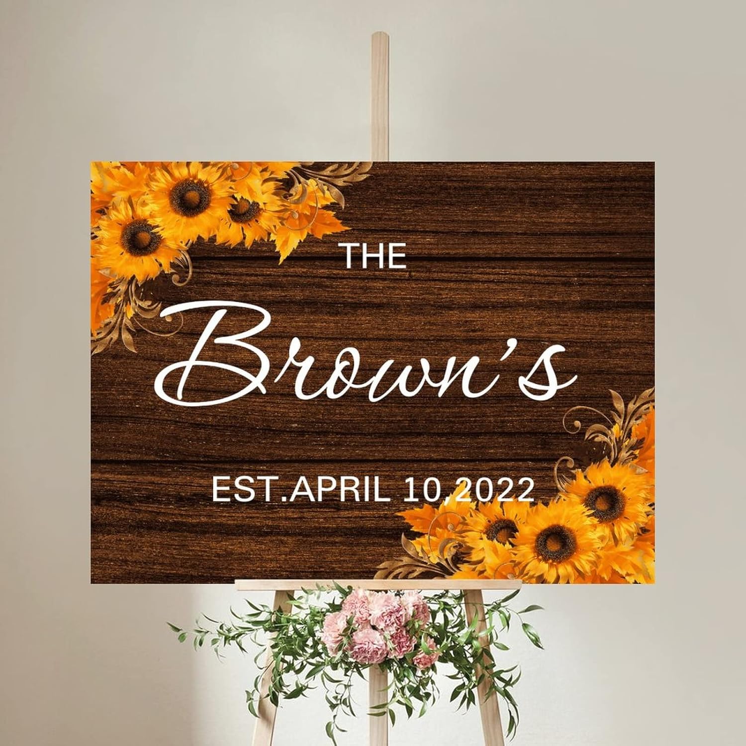 Custom Wedding Welcome Sign with Sunflowers 12x16 Inch