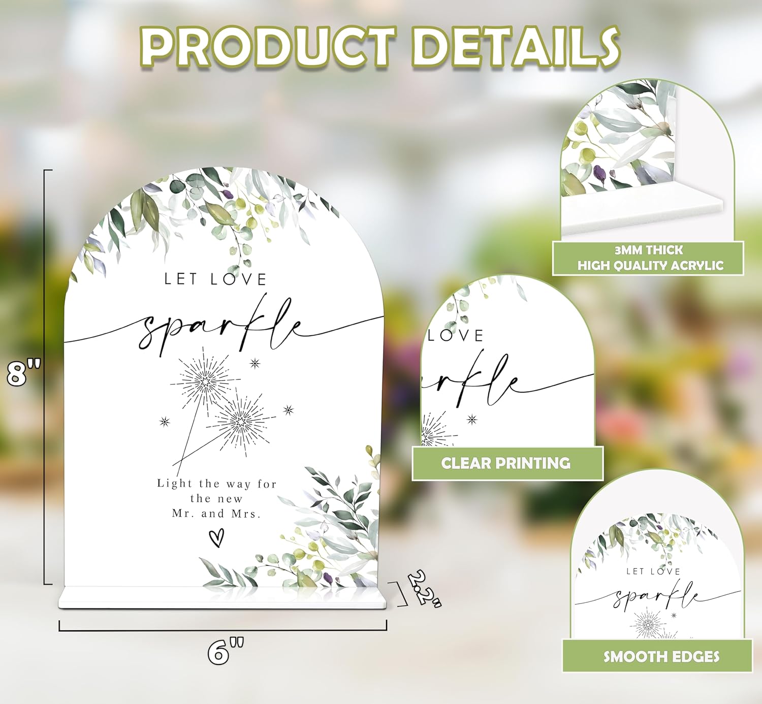 Greenery Let Love Sparkle Wedding Sign 6x8 Inch
