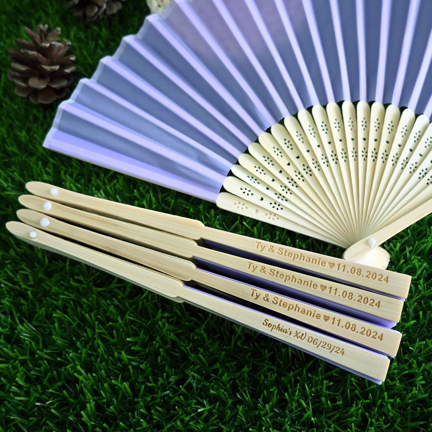 30pcs Personalized Purple Folded Hand Fans for Wedding Guests