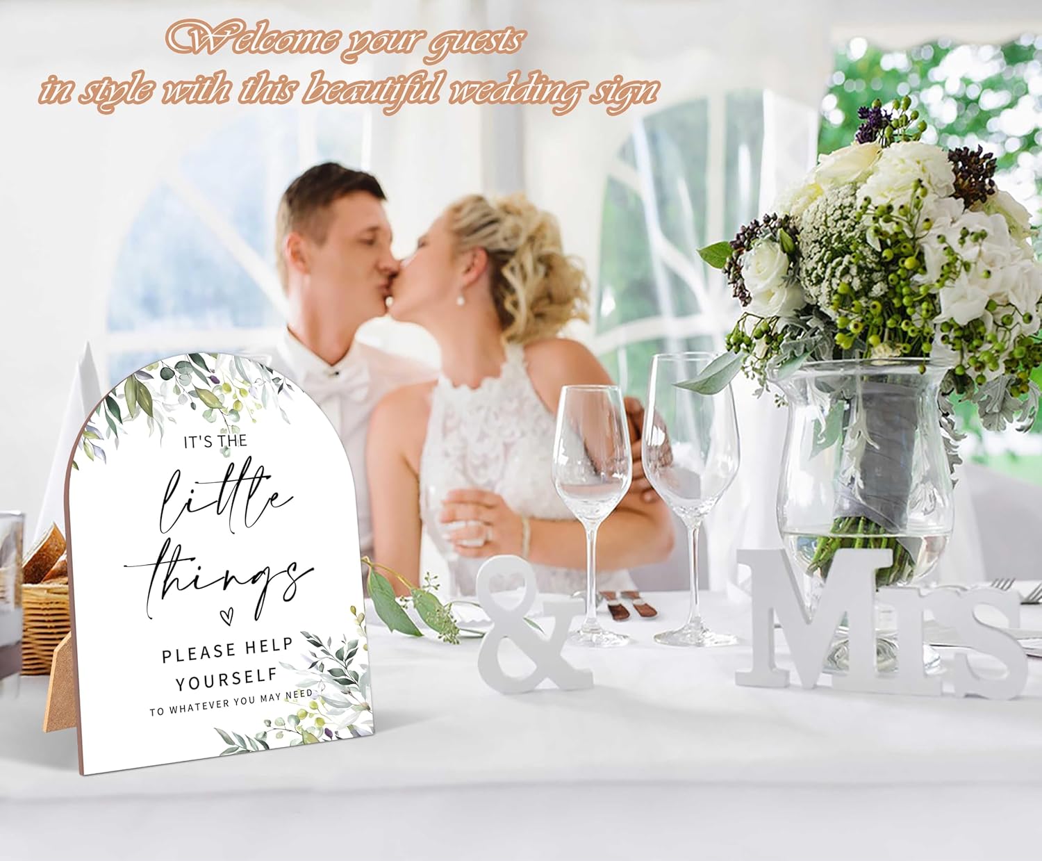 Wooden Wedding Sign with Stand 6x8 Inch Arch Design