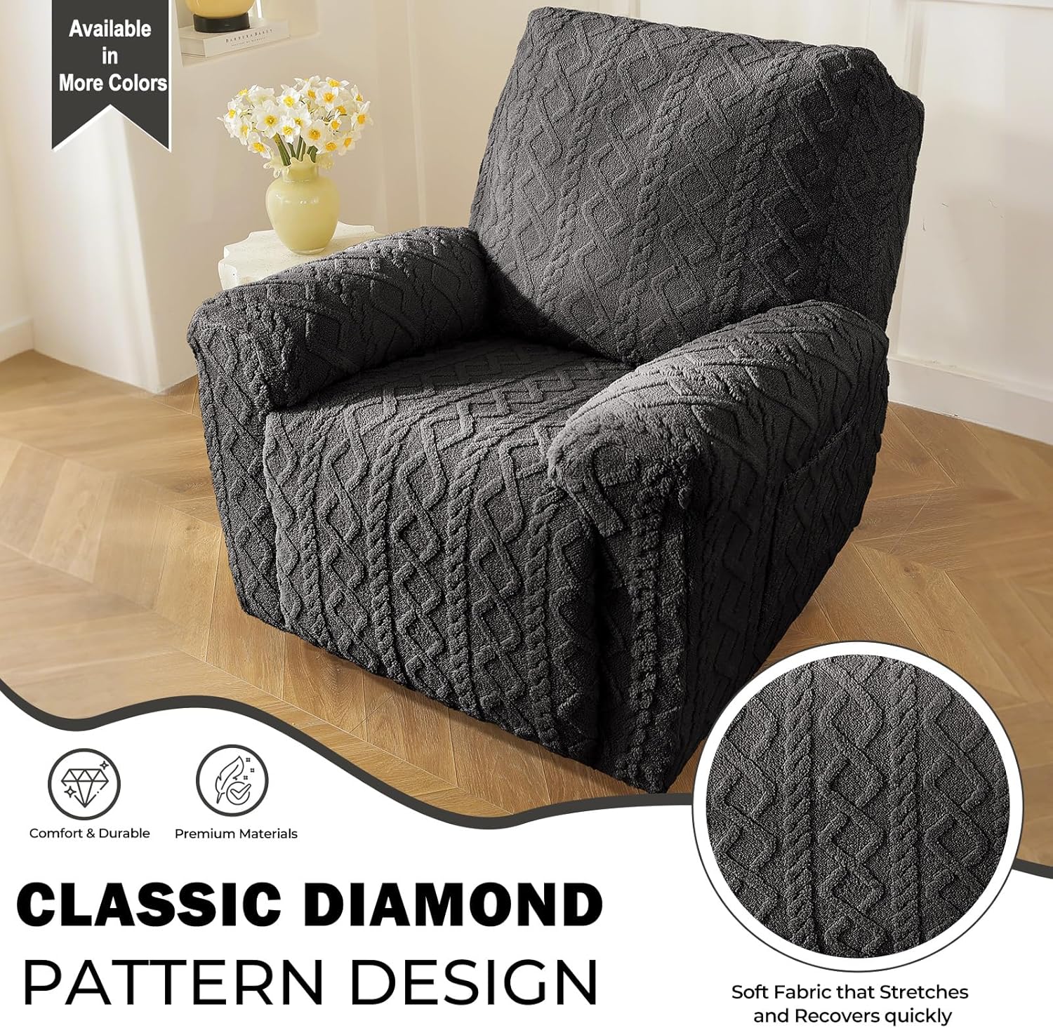vctops 4 Piece Geometric Plush Recliner Slipcover