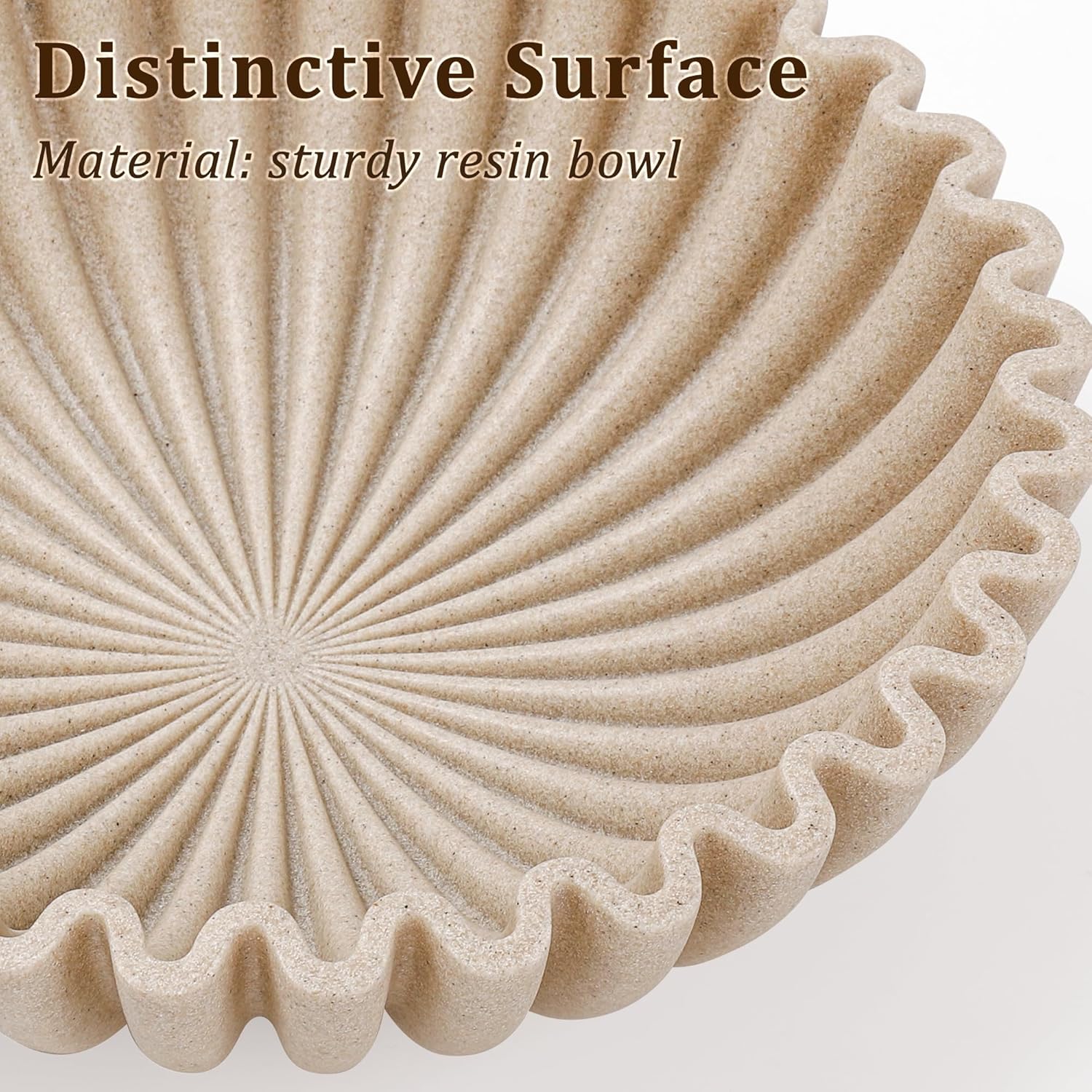 Ruffle Decorative Bowl Large Fruit Bowl Beige Artificial Stone