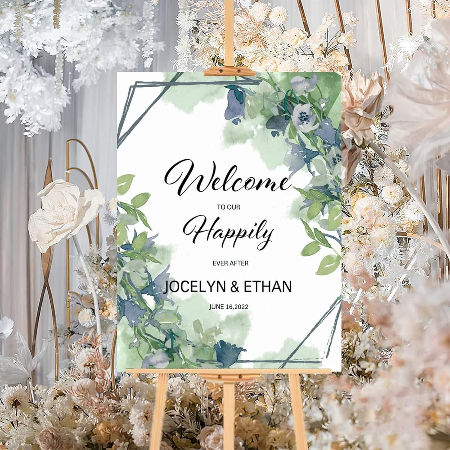 Alioyoit Customizable Green Floral Wedding Welcome Sign