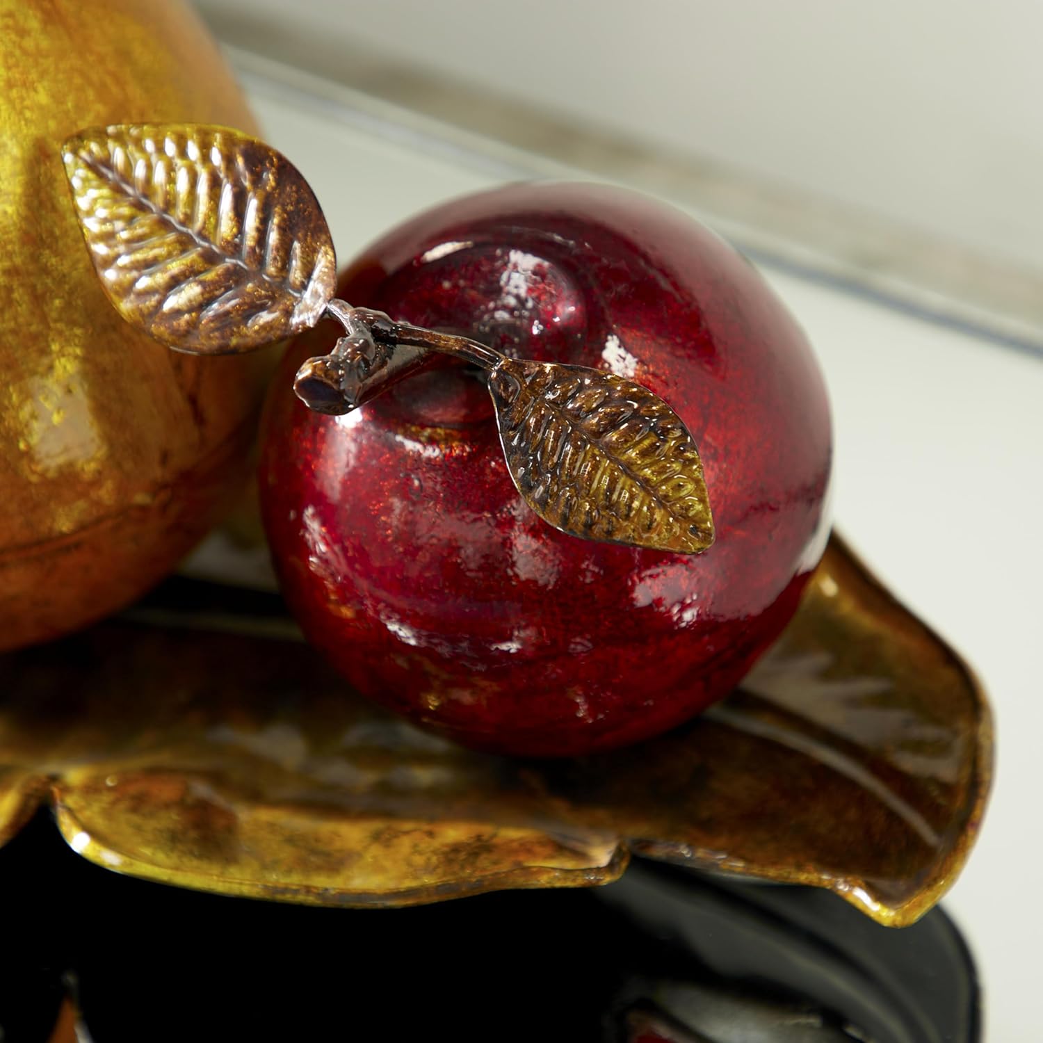 Deco 79 Red Iron Metal Fruit Statue with Platter