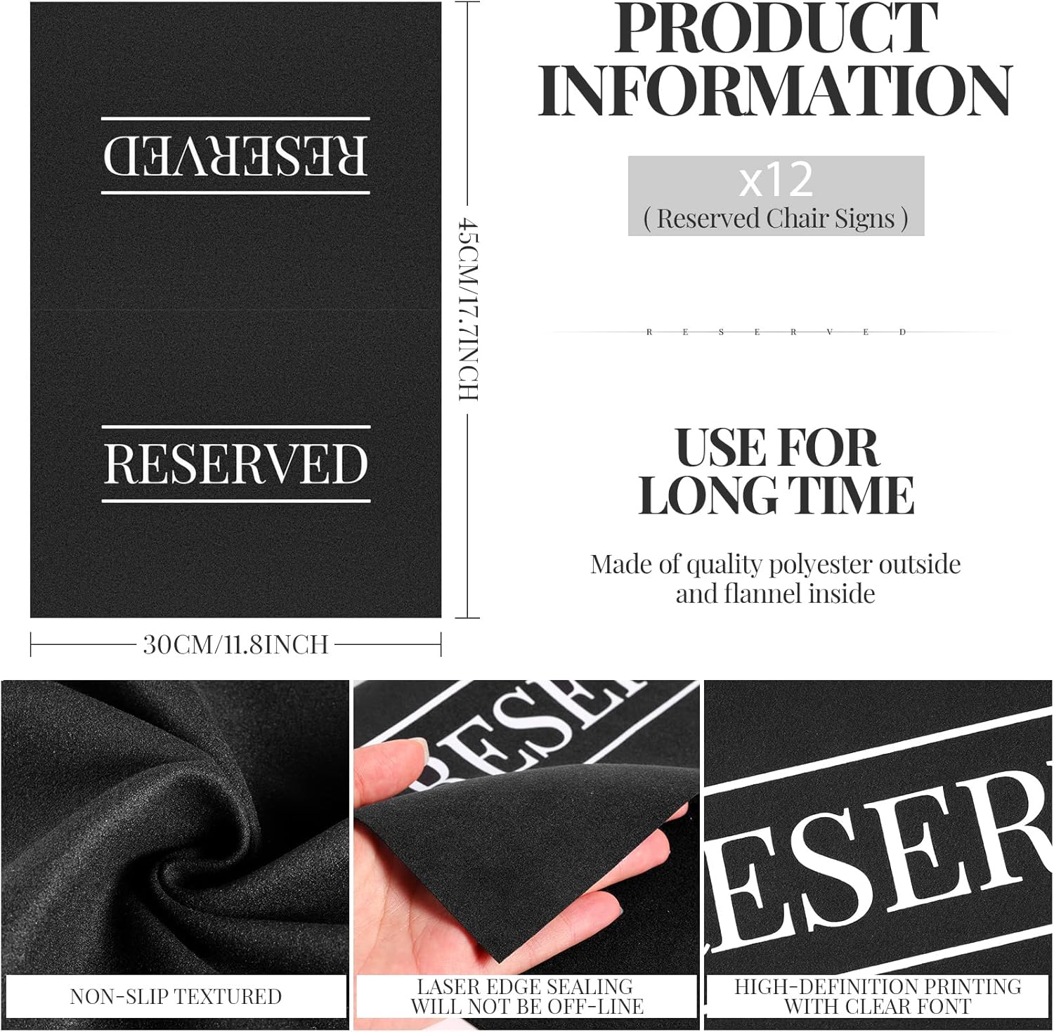 Buryeah Reserved Signs 12pcs Black White Wedding Party Church Pew Seating Placeholders