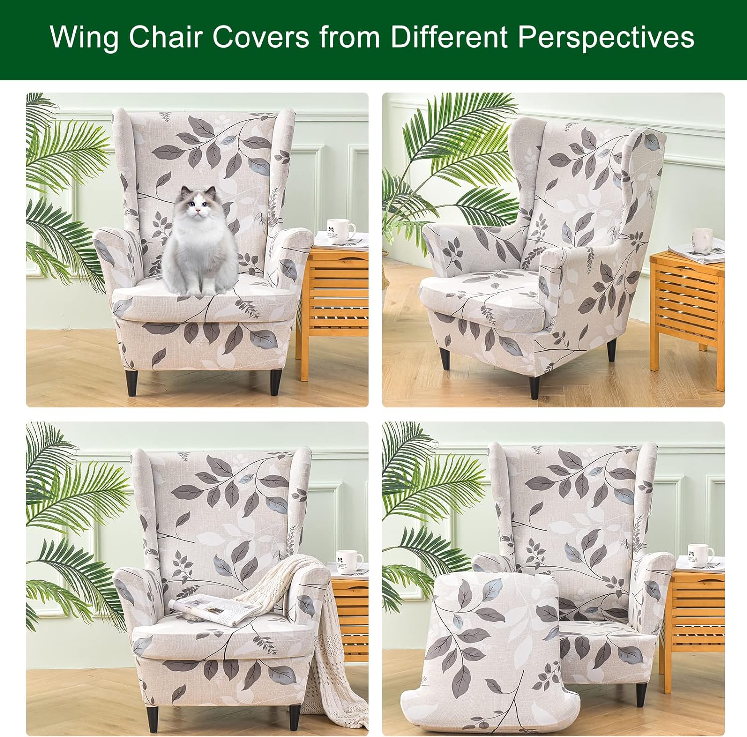 CRFATOP 2 Piece Stretch Wingback Chair Covers