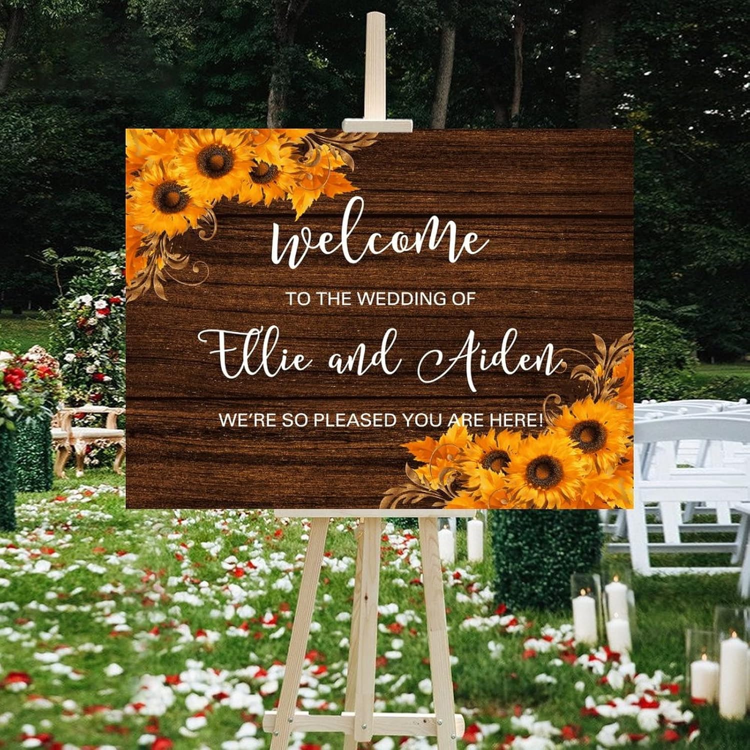 Customizable Wedding Welcome Sign with Sunflowers Design