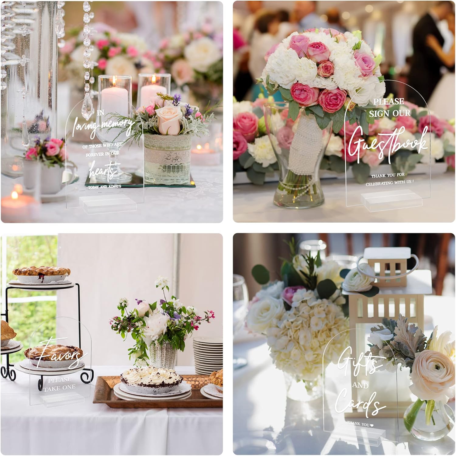 4pcs Clear Acrylic Wedding Signs for Ceremony and Reception