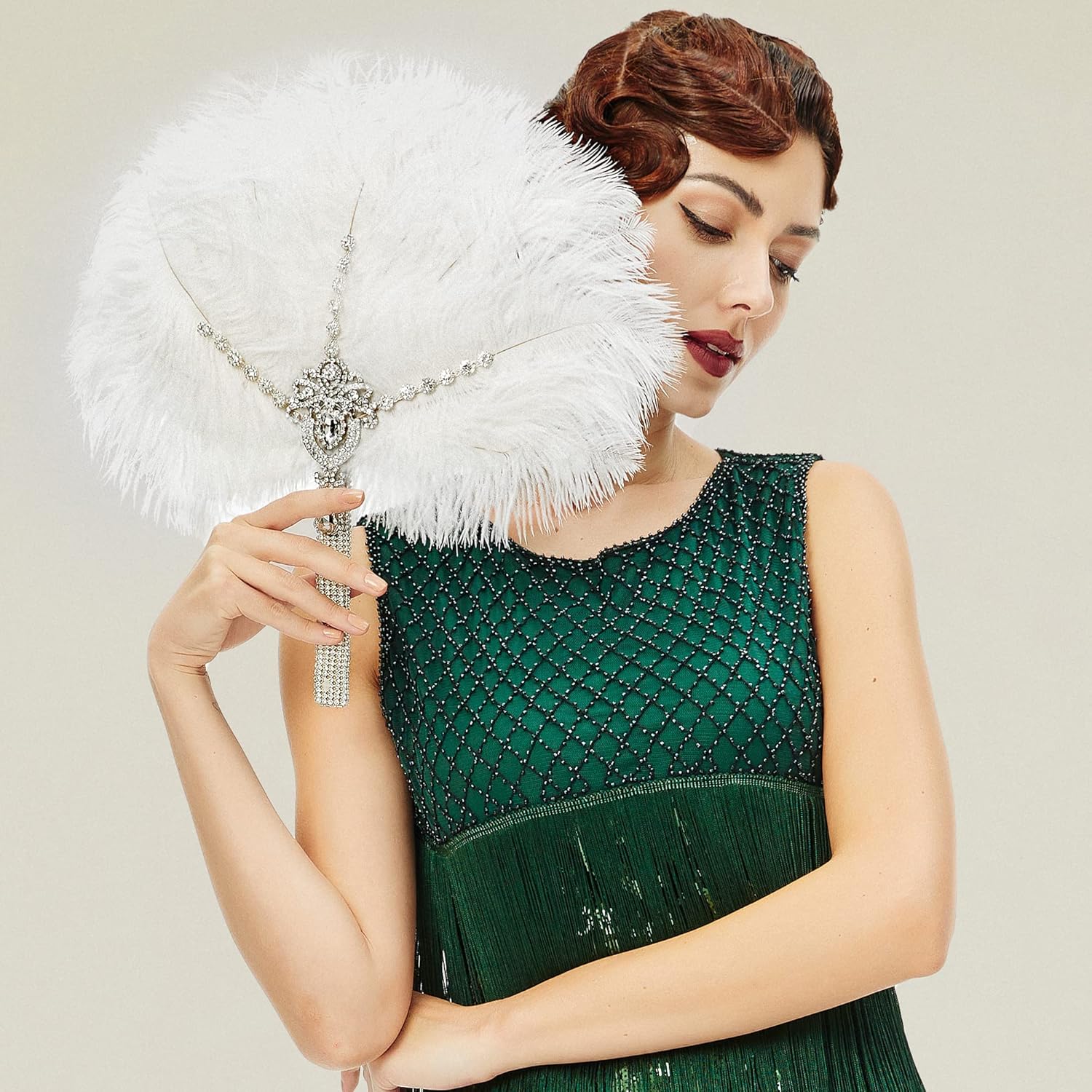 BABEYOND Vintage Bridal Feather Bouquet Fan