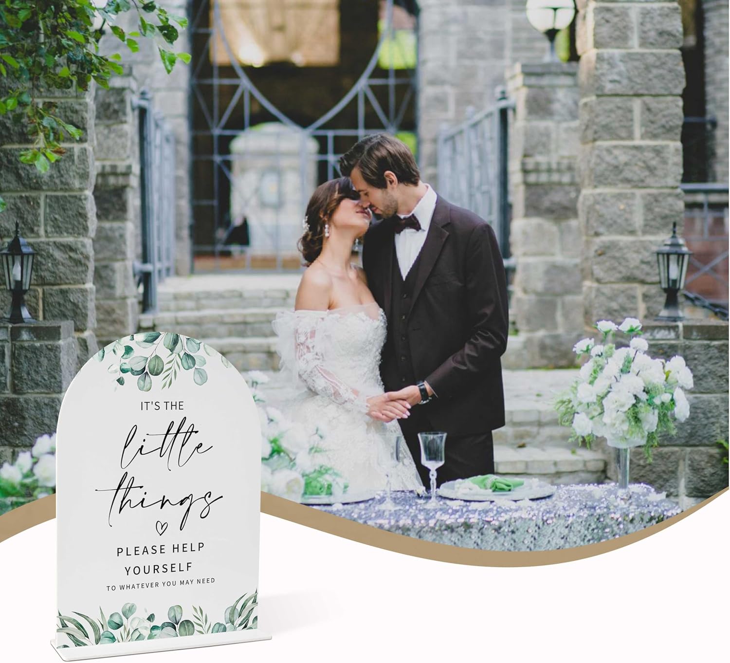 Elegant Greenery Wedding Sign with Holder