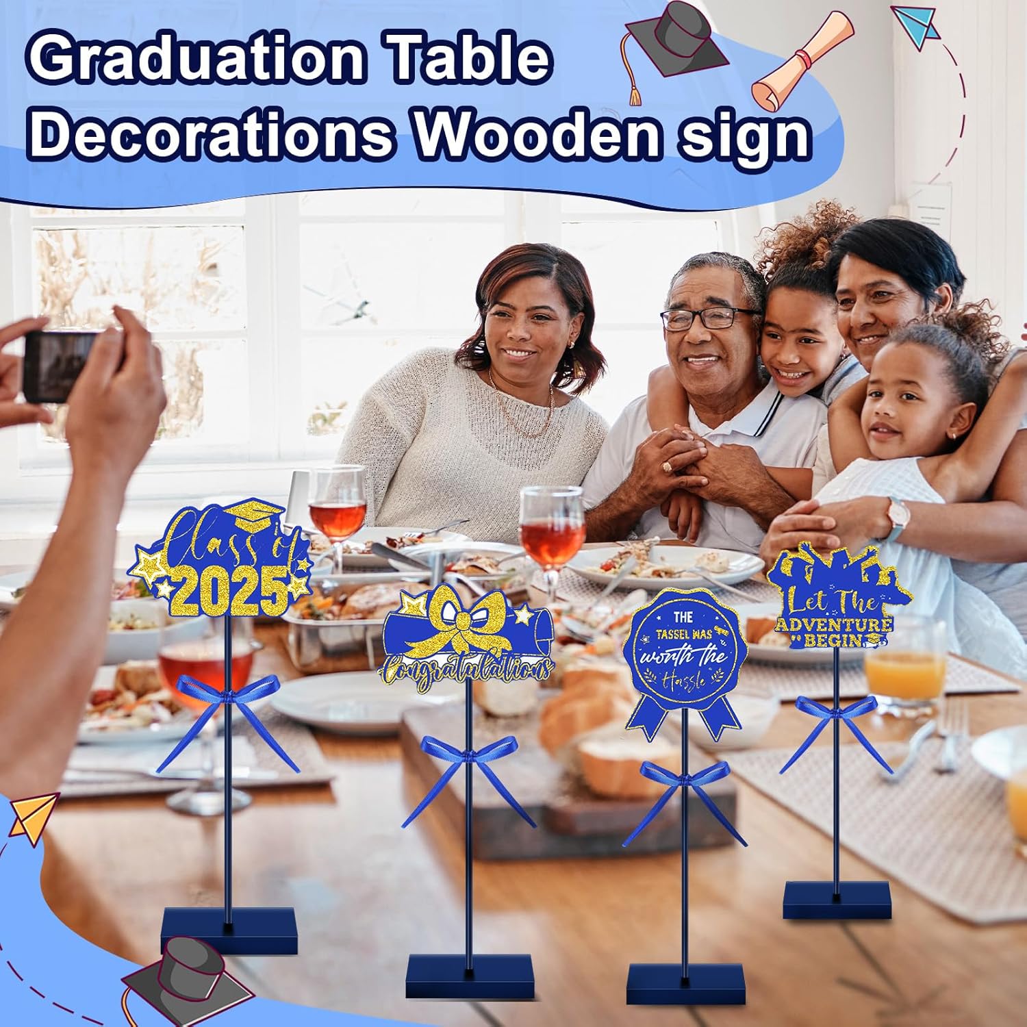 Yousoontic 6 Pcs Graduation Wooden Signs Decor Centerpieces