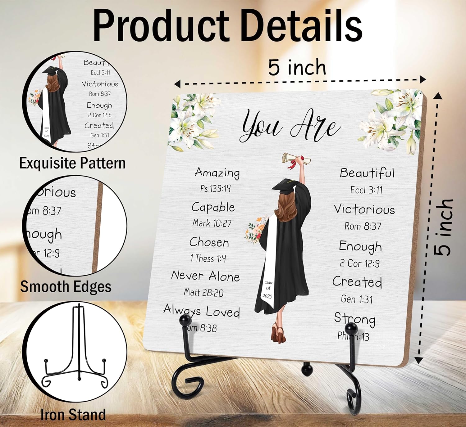 Graduation Wood Sign With Iron Stand Christian Decorations