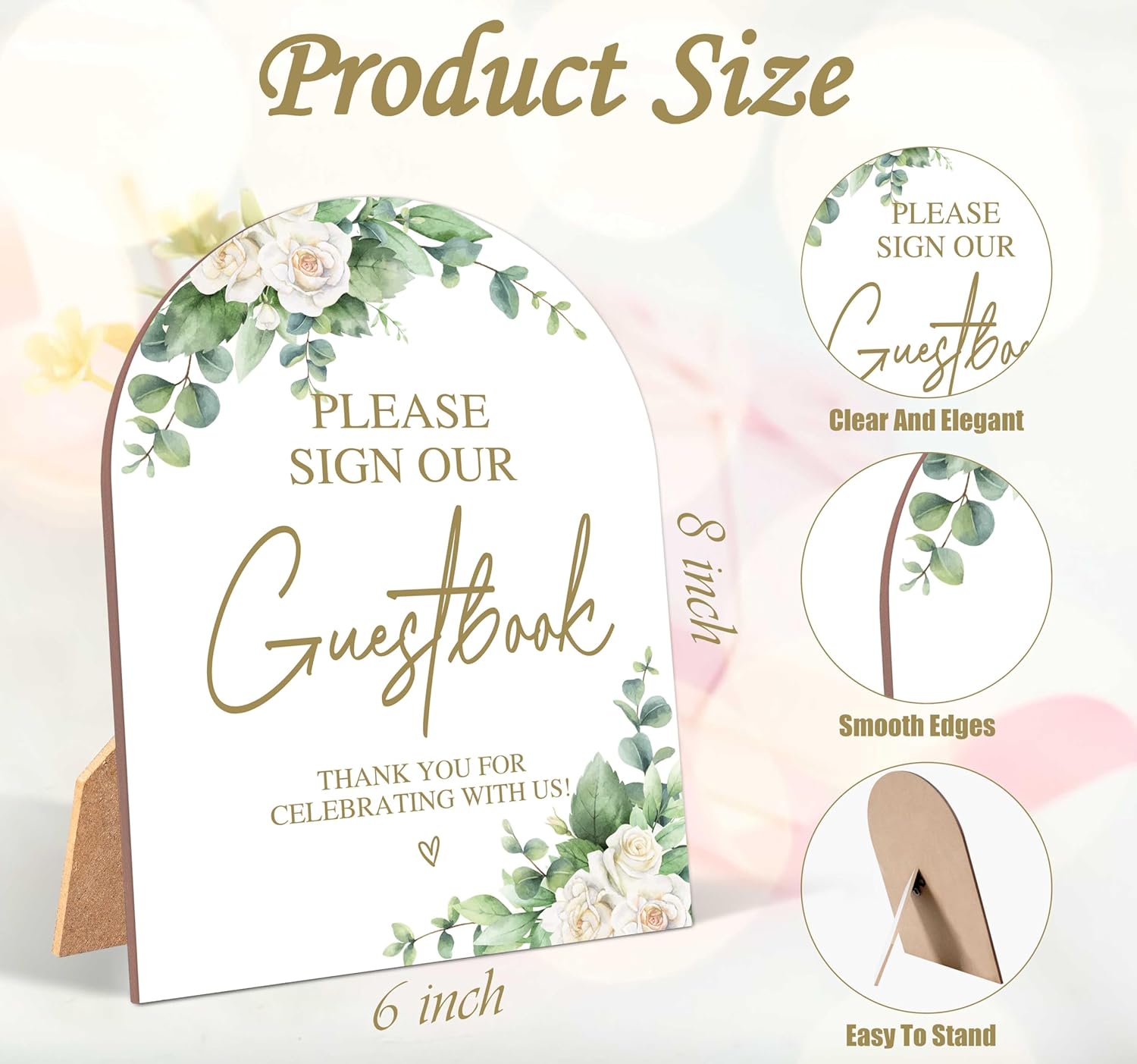 White Rose Wedding Guestbook Sign with Stand