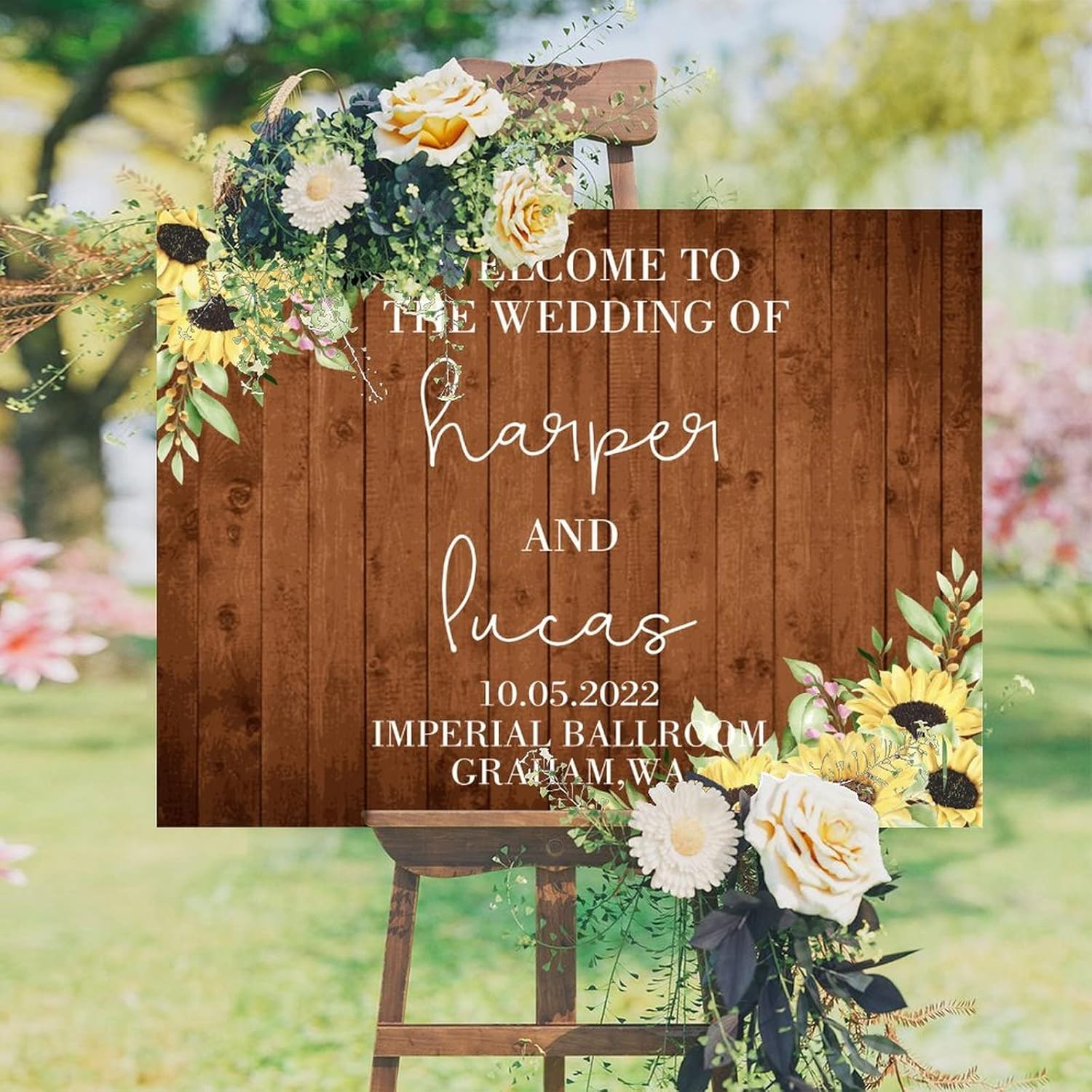 Custom Wedding Welcome Sign Brown Wood Chic Modern 12x16 Inch