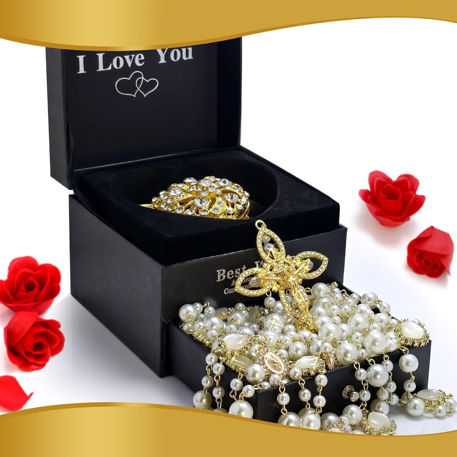 Catholic Wedding Set Arras and Lazo with Jewelry Box