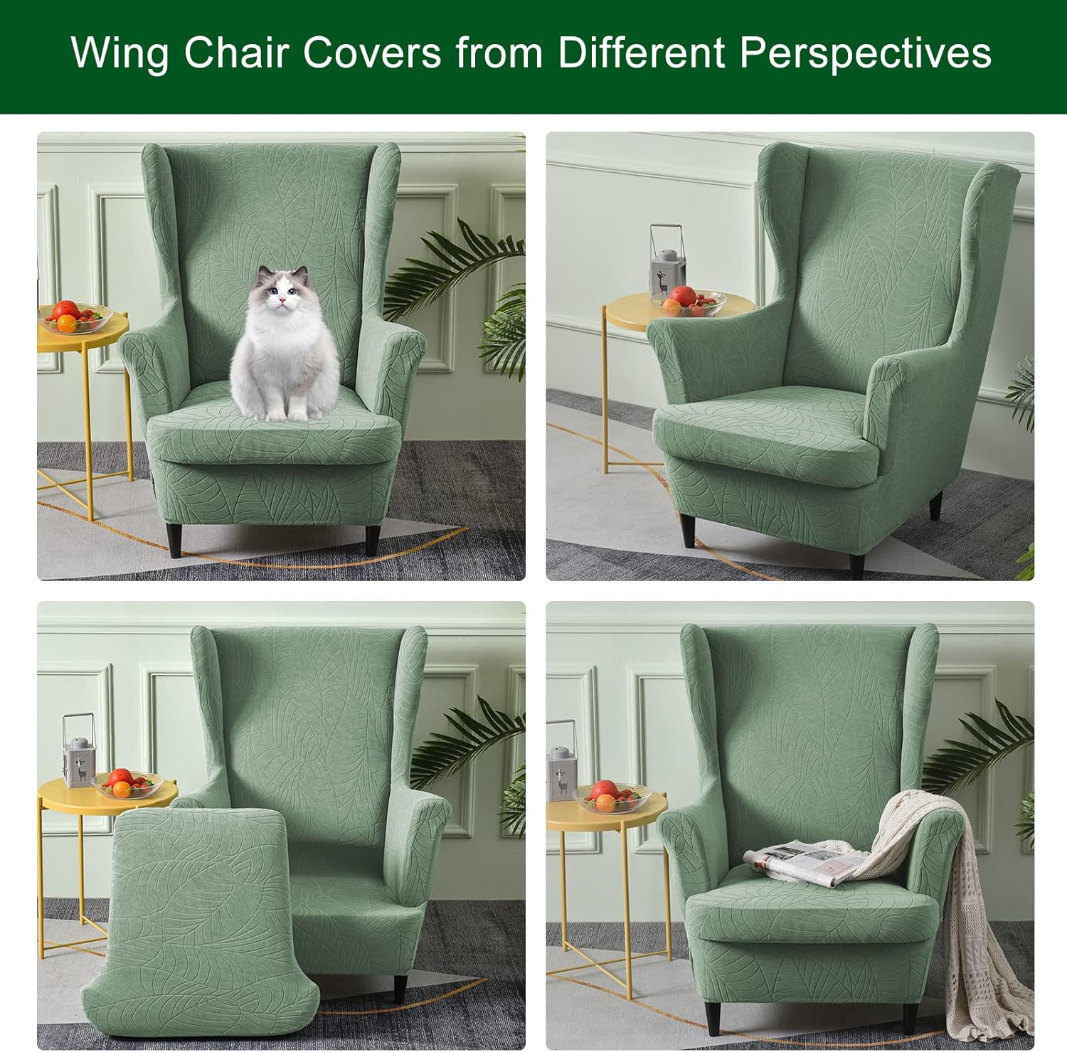CRFATOP 2 Piece Stretch Wingback Chair Slipcovers Green