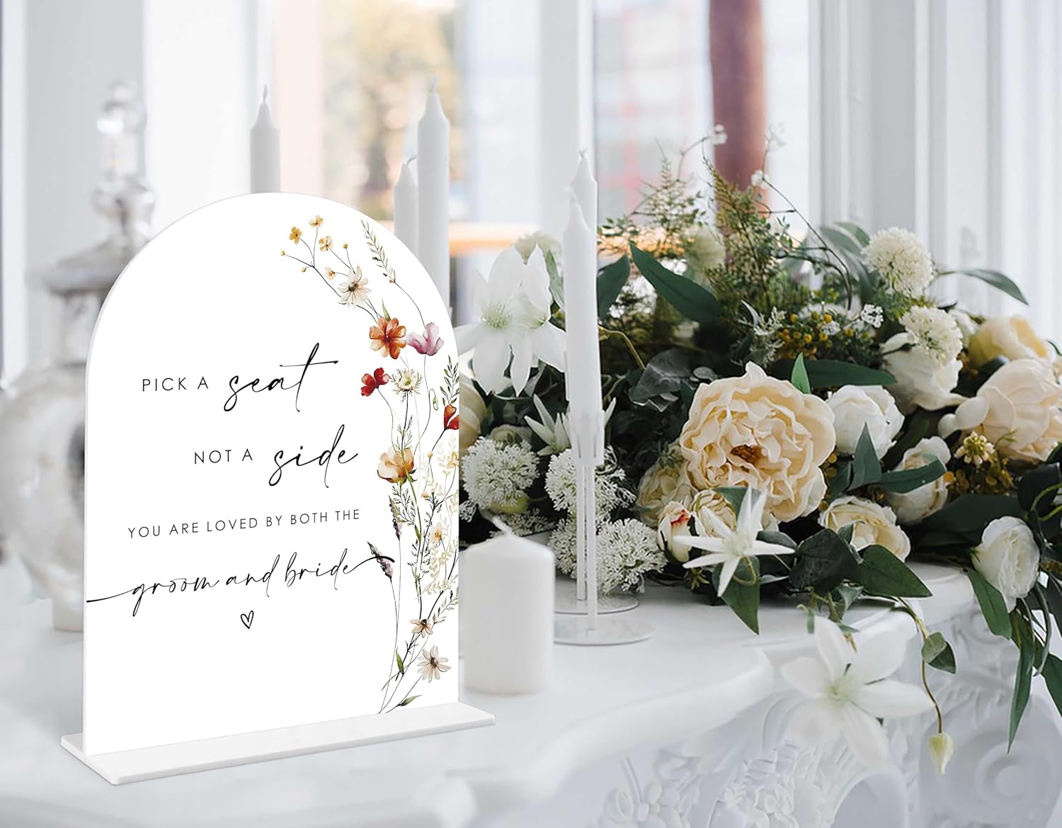 Boho Floral Pick a Seat Not a Side Wedding Sign