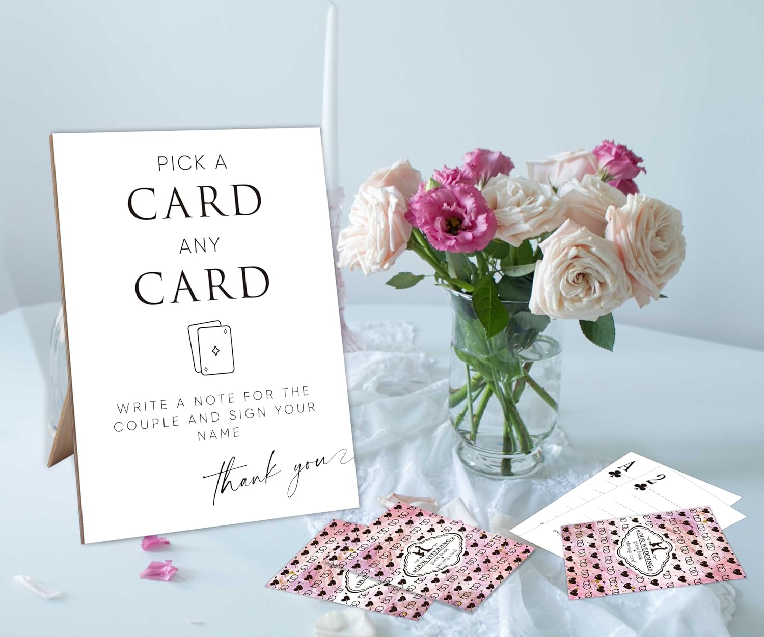 Elegant Wooden Guest Book Sign with 55 Playing Cards