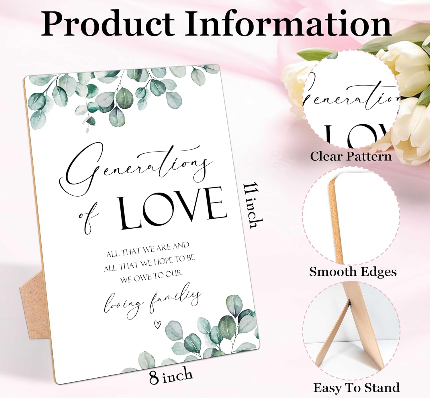 Generations Of Love Sign Wooden Wedding Decor with Stand