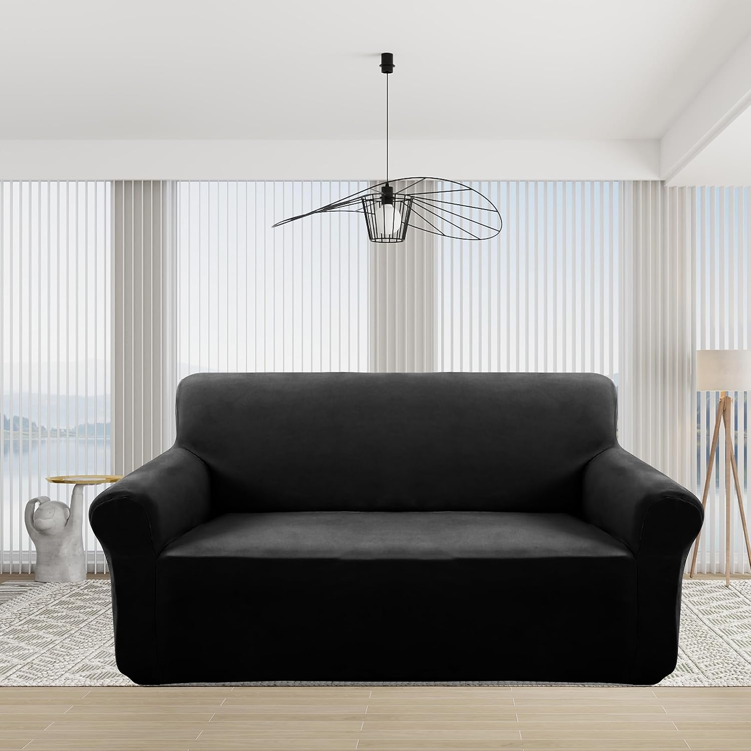 Velvet Loveseat Sofa Cover for Dogs Medium Black