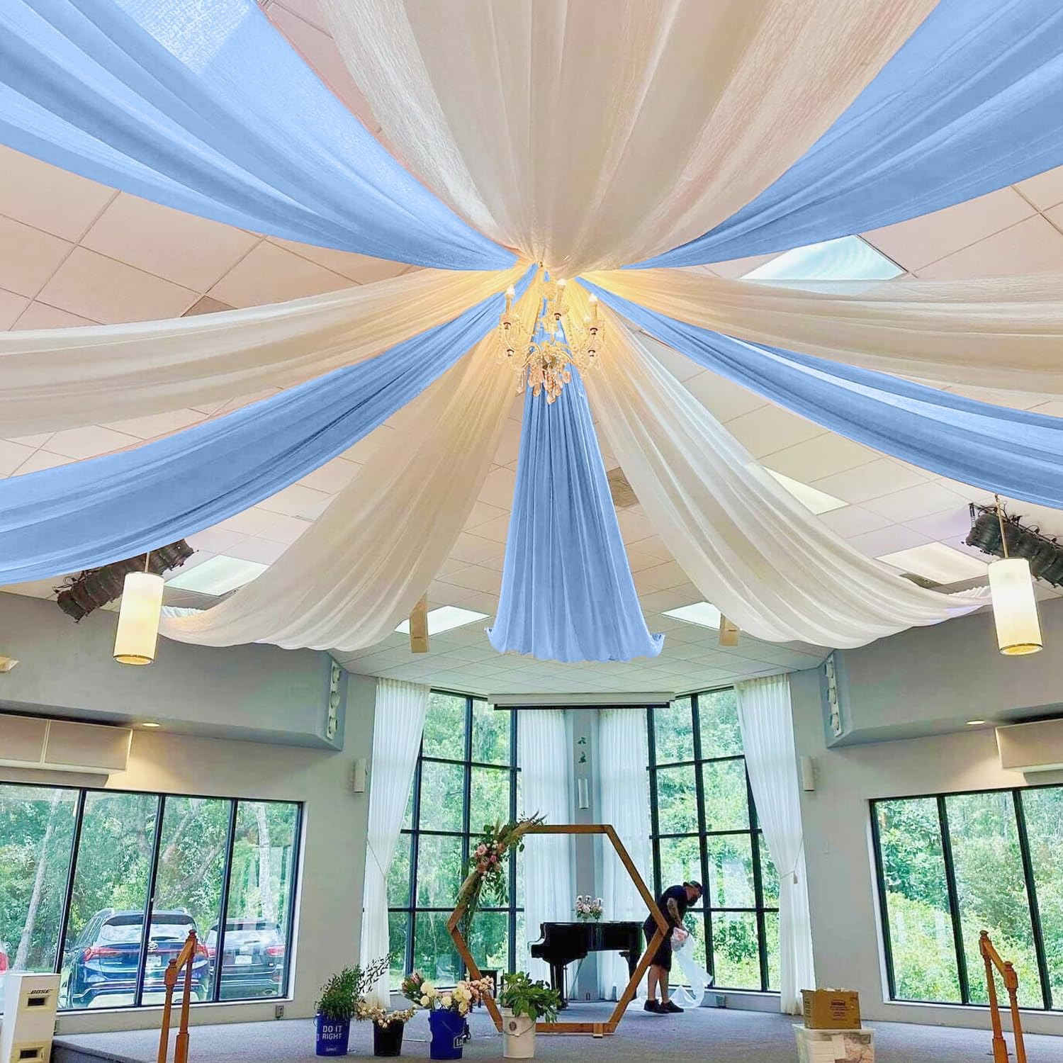 MODFUNS Light Blue Ceiling Drapes for Wedding and Party