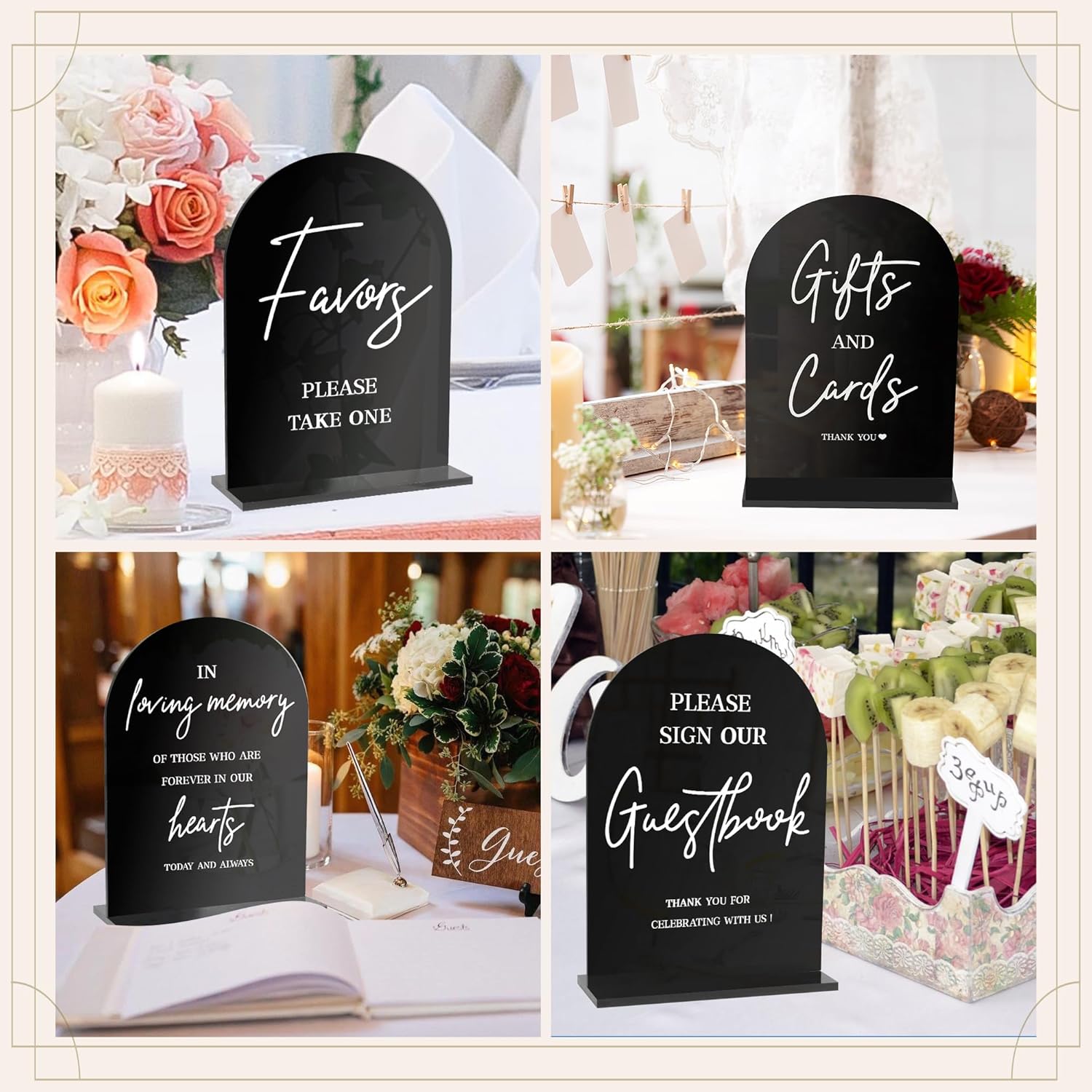 KOSKIMER 4 Pcs Acrylic Wedding Signs 5x7 Inch Black Decor