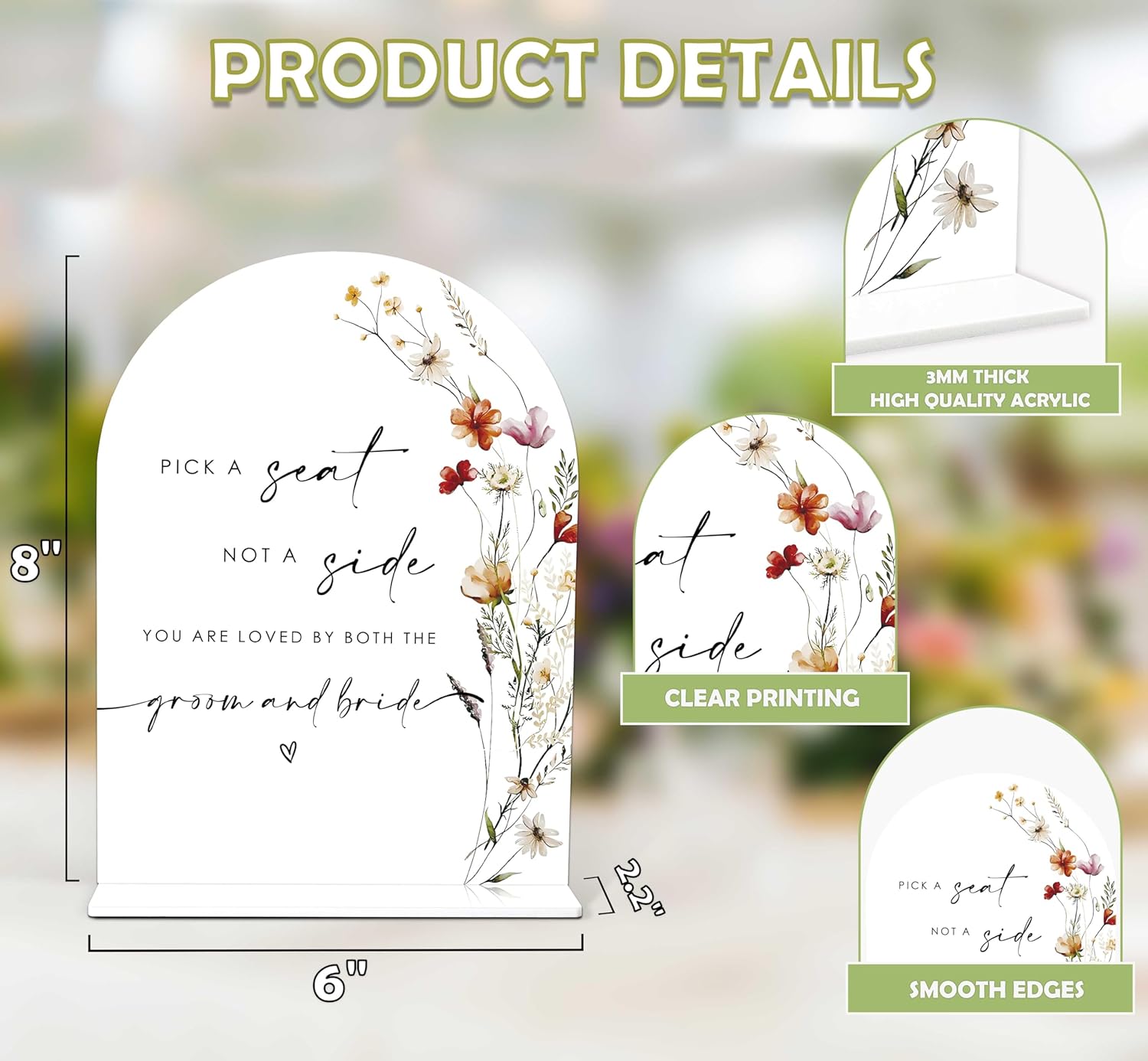 Boho Floral Pick a Seat Not a Side Wedding Sign