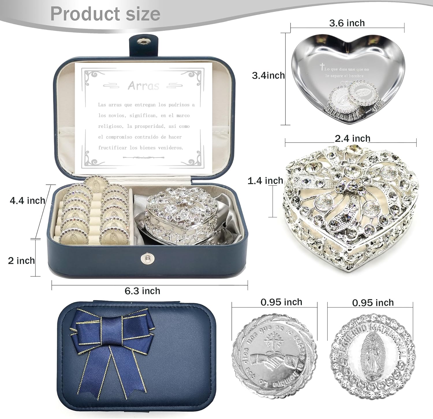 Catholic Wedding Arras Coins Set with Silver Box