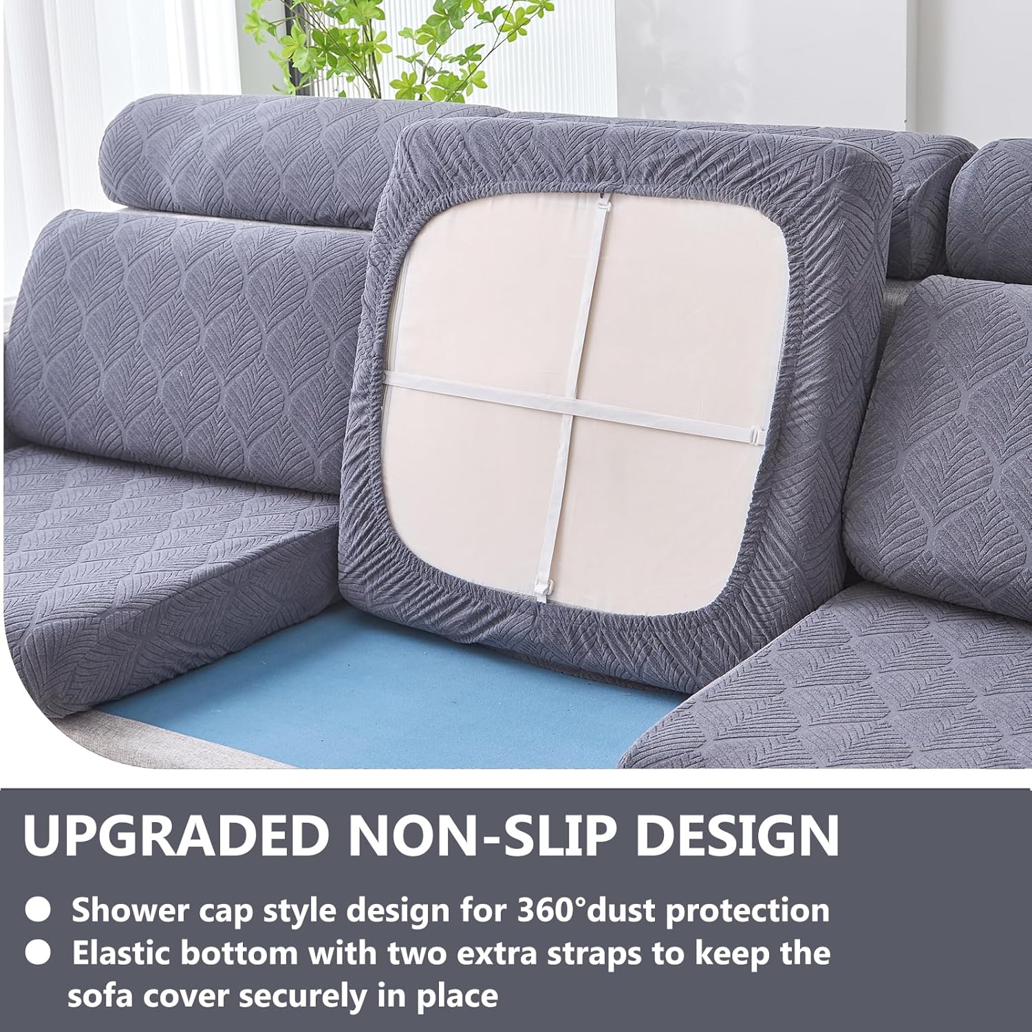 Genina Waterproof Couch Cushion Cover - Stretch Fit 1 Piece Dark Gray