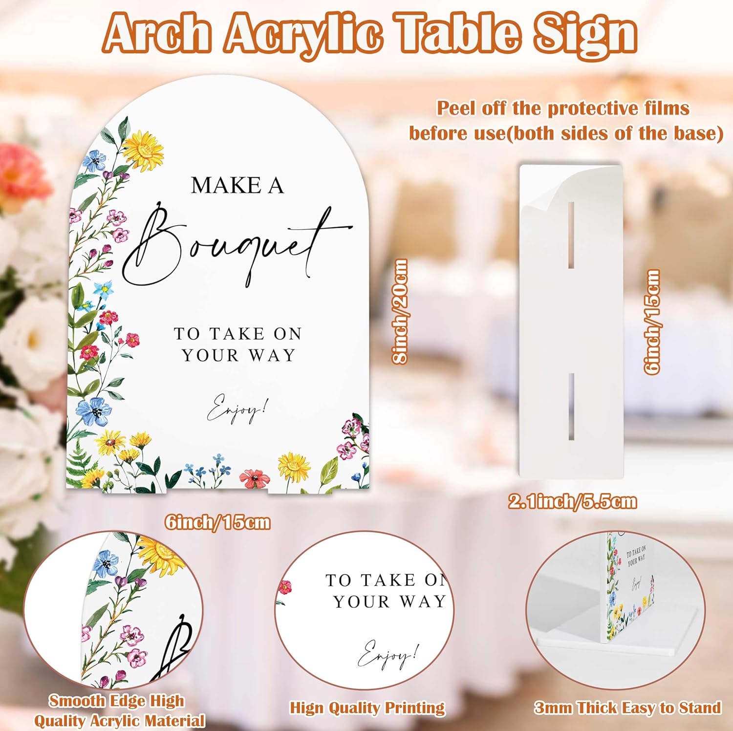 Bouquet Bar Sign with Acrylic Base Floral Wedding Decor