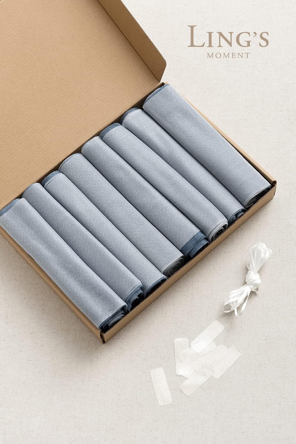 Lings Moment Dusty Blue Wedding Chair Sashes 16pcs Wrinkle-Free Chiffon Cover