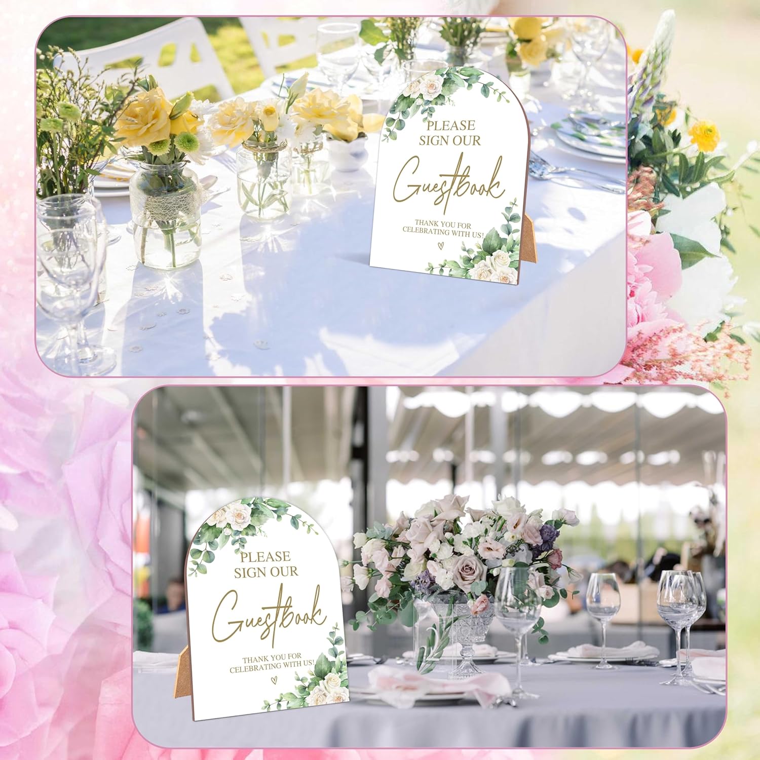 White Rose Wedding Guestbook Sign with Stand