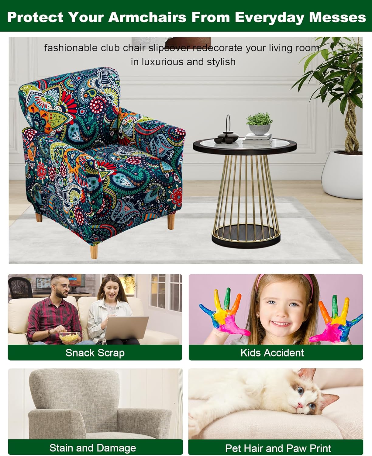 CRFATOP Stretch Armchair Covers with Flower Print
